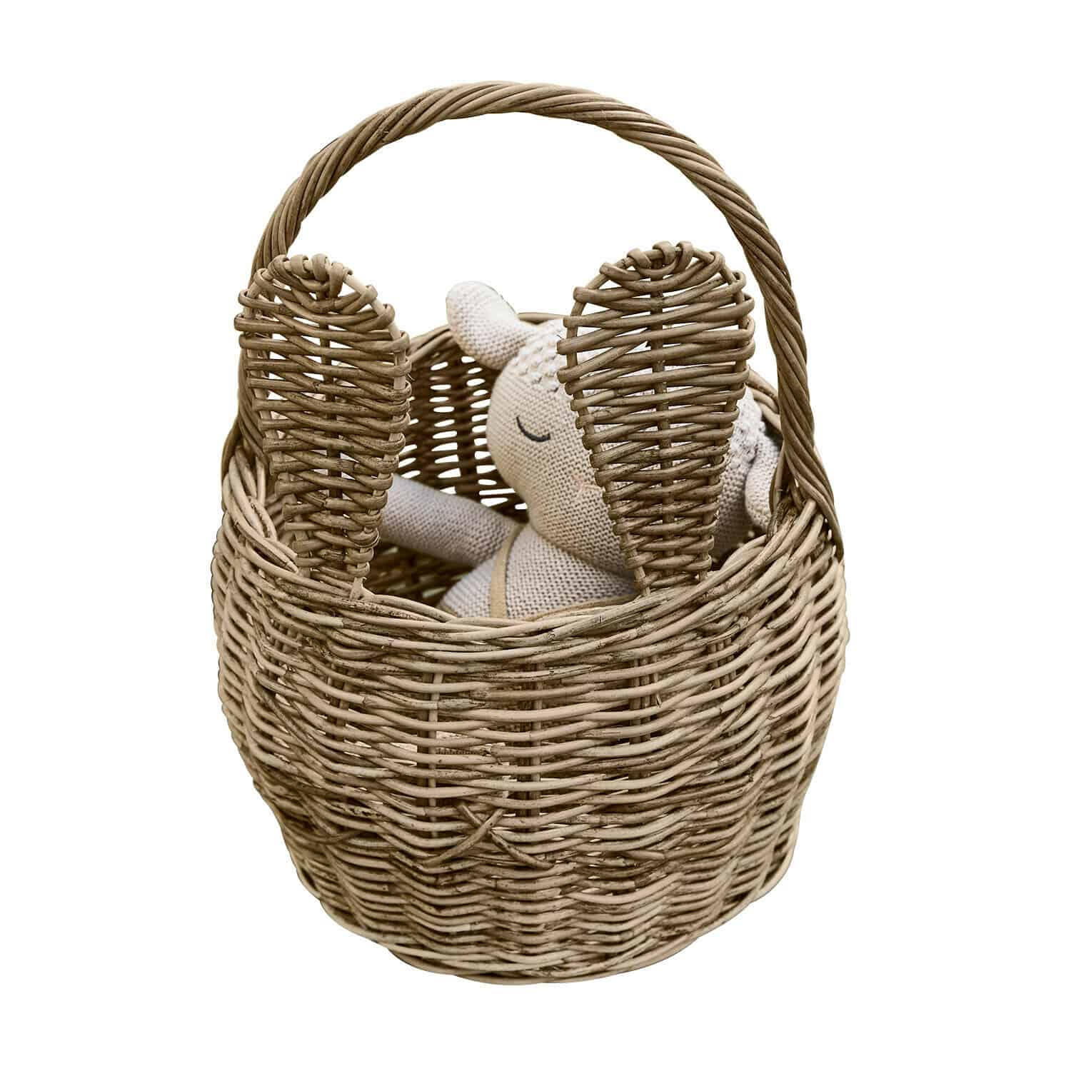 Hasenkorb Whimsywood Naturfarbener Korb aus Weide in Hasenform mit Ohren und weichem Stofftier innen
