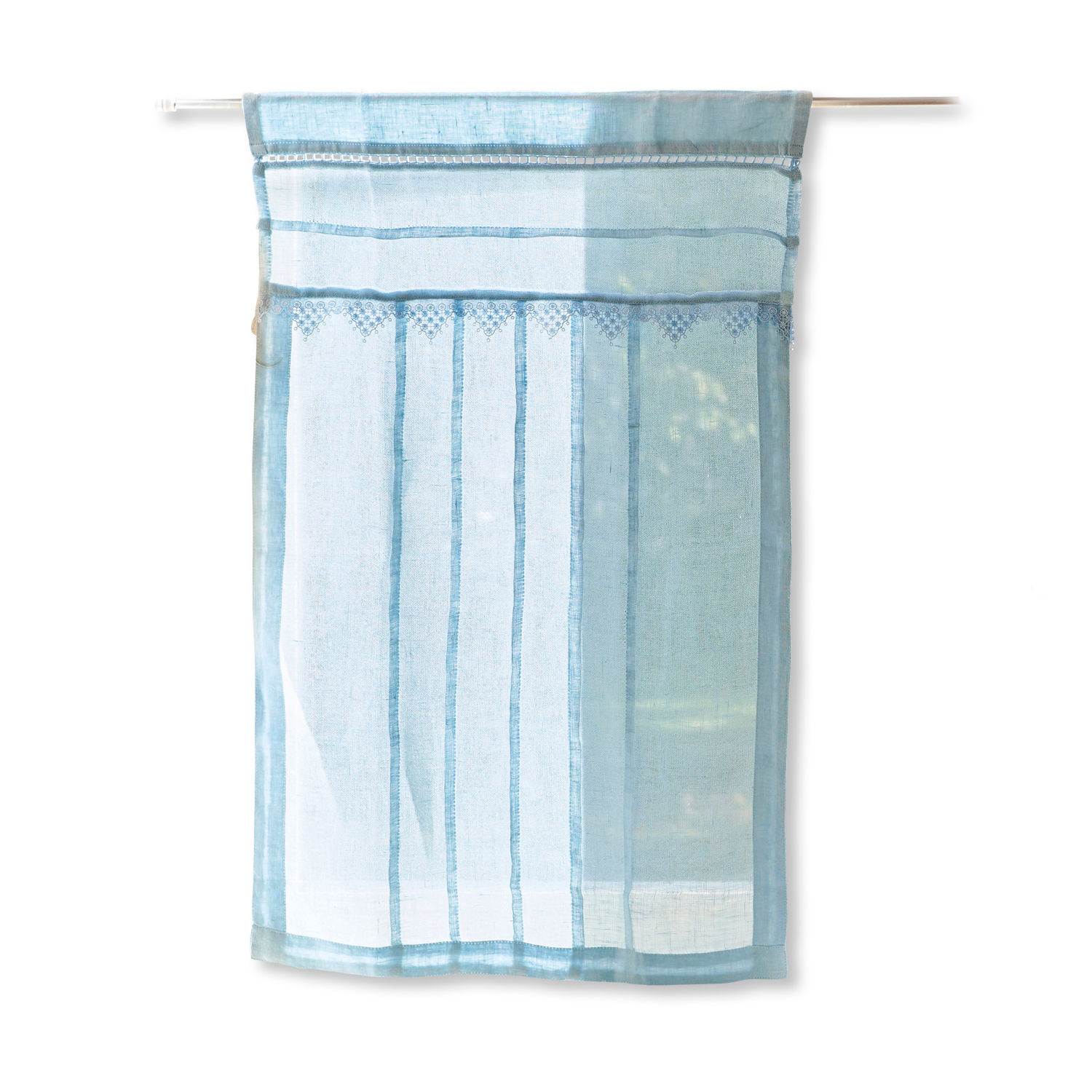 blau Blaue Scheibengardine Chailly aus leichtem Stoff mit feinem Muster und Streifen, Fensterdeko