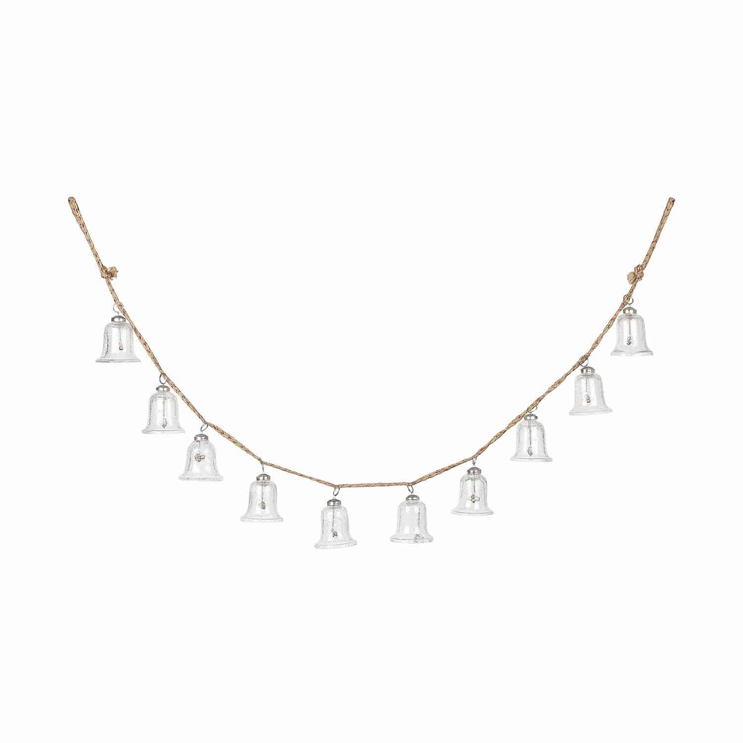 Girlande Bells Girlande mit transparenten Glasglocken an Juteschnur für Wohn- und Festdekoration