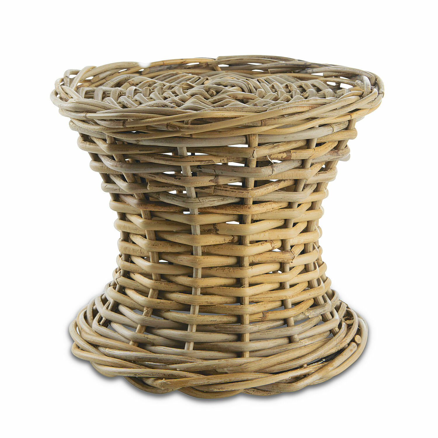 Untersetzer Duras Runder Hocker aus natürlichem Rattan, leichter und robuster Sitz für Innen- und Außenbereich