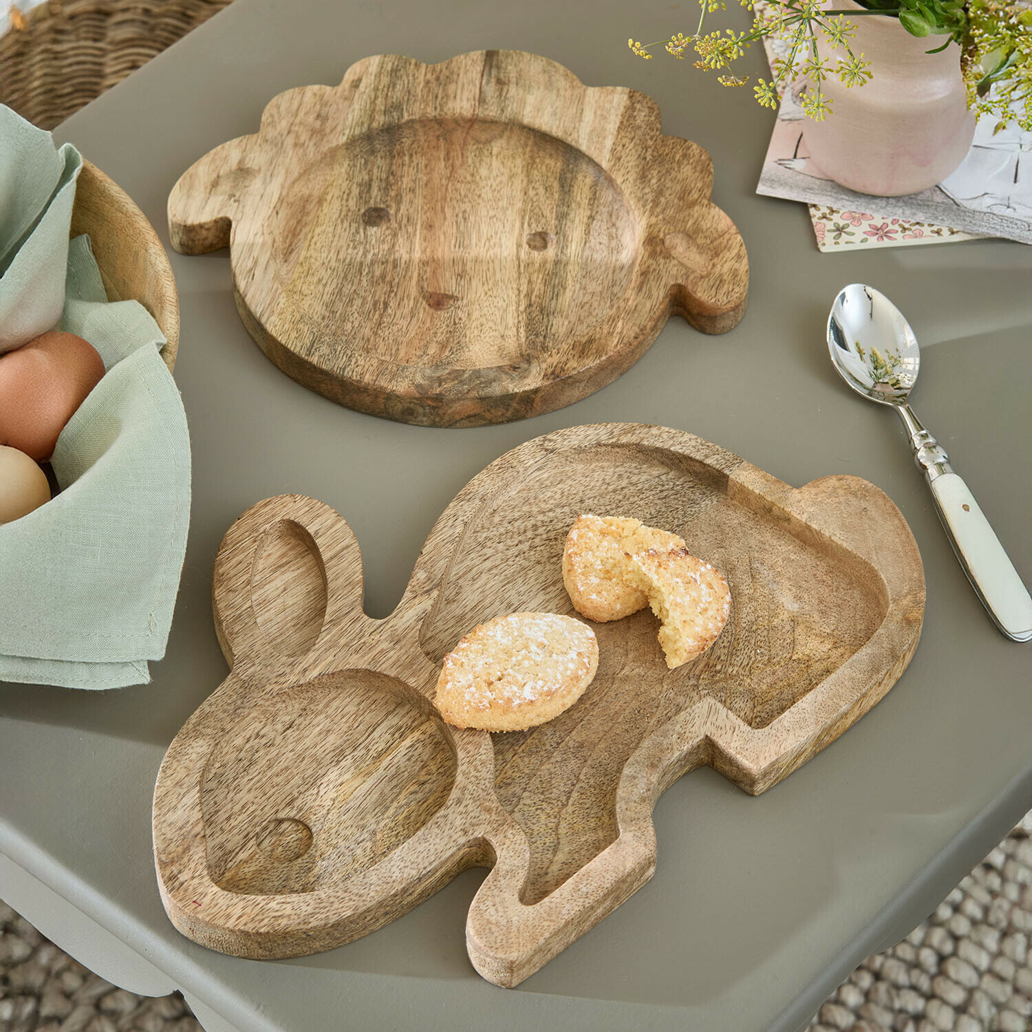 Schneidebrett 2er Set Rainboway Holzservierbrett in Tierform aus Naturholz, dekorativ und praktisch für Snacks und kleine Speisen
