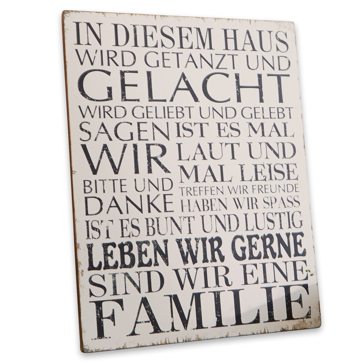 Dekoboard Familie Dekorative schwarze und weiße Tafel mit Familienspruch für Haus und Wohnzimmer