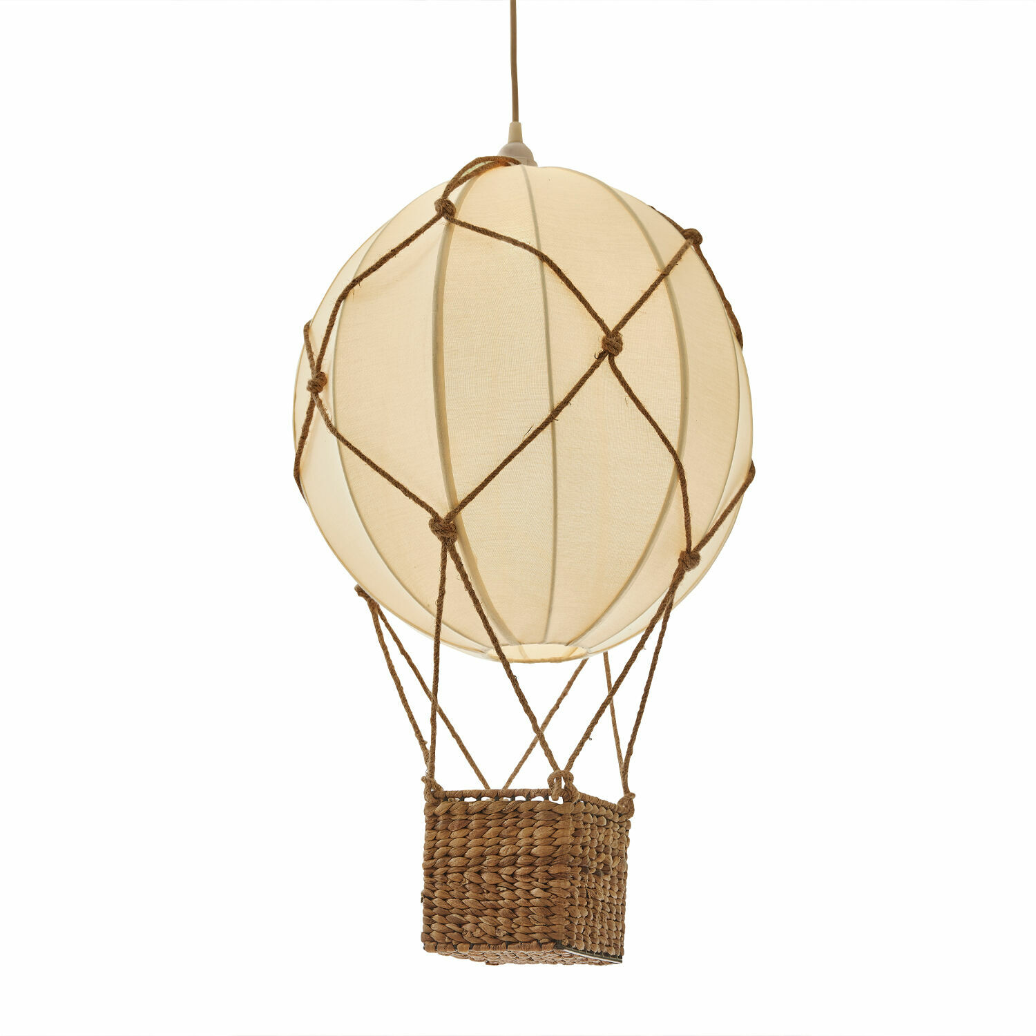 Hängelampe Plumillon Hängelampe in Heißluftballon-Form aus hellem Stoff und Naturseil für Wohnraumdeko