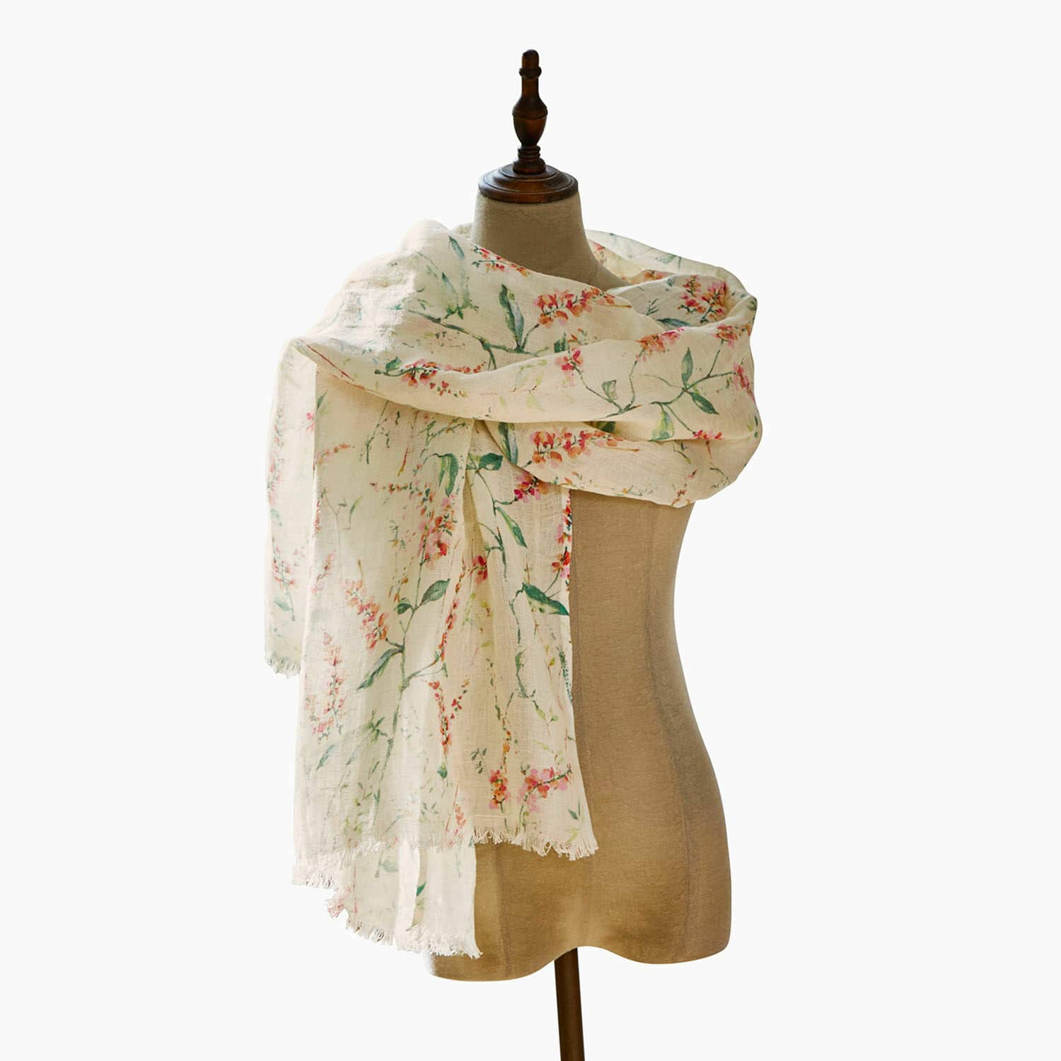 Schal Soleilou Leichter Baumwollschal in Creme mit floralem Muster, ideal für frühlingshafte Outfits