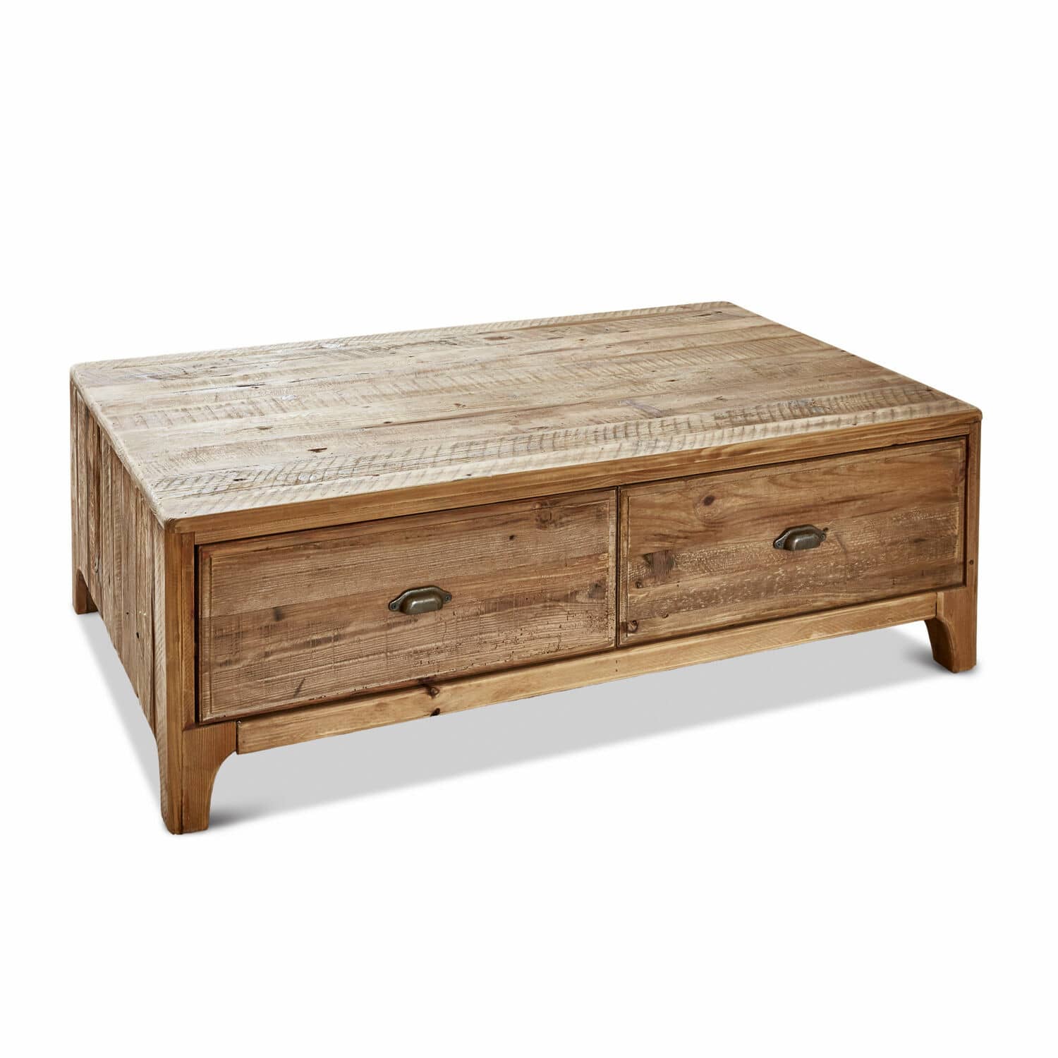 Couchtisch Wittfield Rustikaler Couchtisch aus Naturholz mit zwei Schubladen, praktisches Wohnzimmermöbel