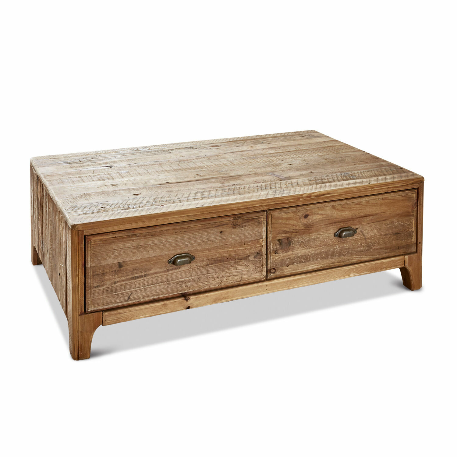 Couchtisch Wittfield Rustikaler Couchtisch aus Naturholz mit zwei Schubladen, praktisches Wohnzimmermöbel