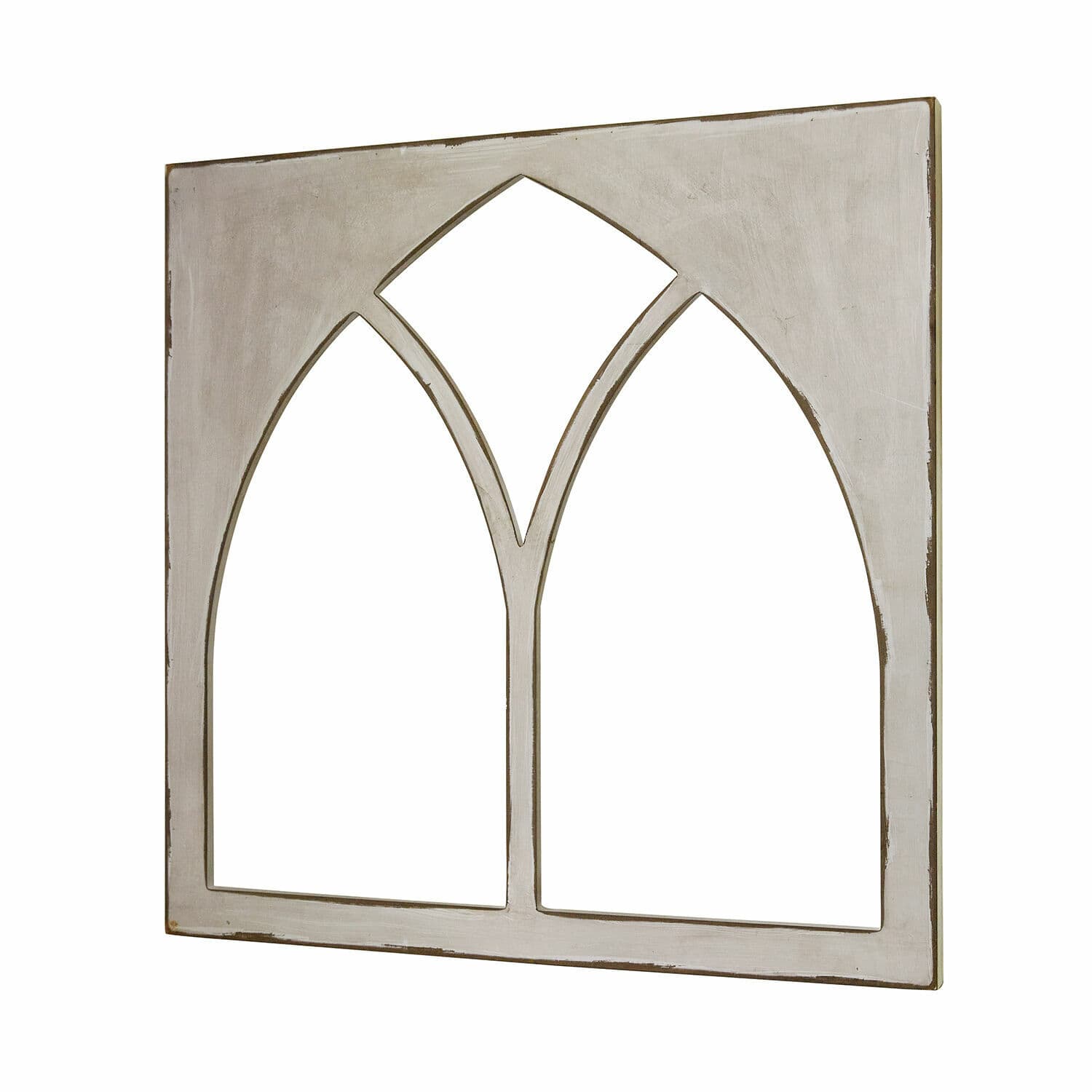 Deko-Fenster Kiraline Dekorativer Wandrahmen aus grauem Holz mit zwei bogenförmigen Öffnungen im Vintage-Stil