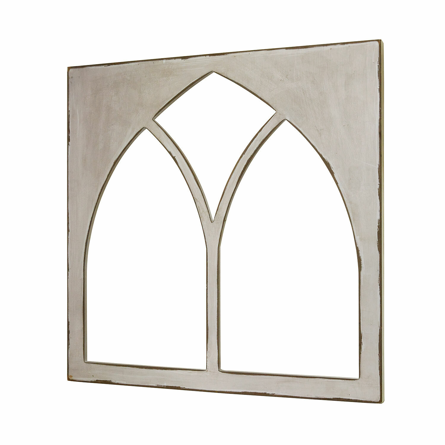Deko-Fenster Kiraline Dekorativer Wandrahmen aus grauem Holz mit zwei bogenförmigen Öffnungen im Vintage-Stil