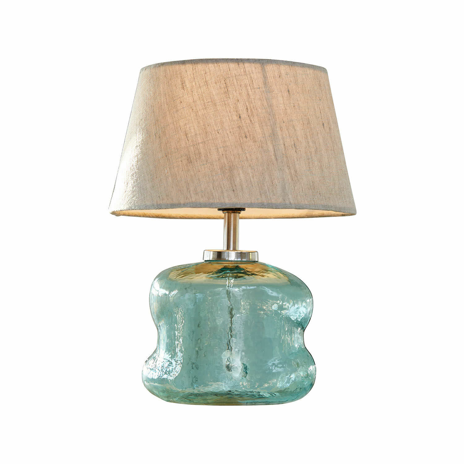 Tischlampe Rufino Tischlampe aus blauem Glas mit beigem Lampenschirm, dekorative Wohnzimmerbeleuchtung