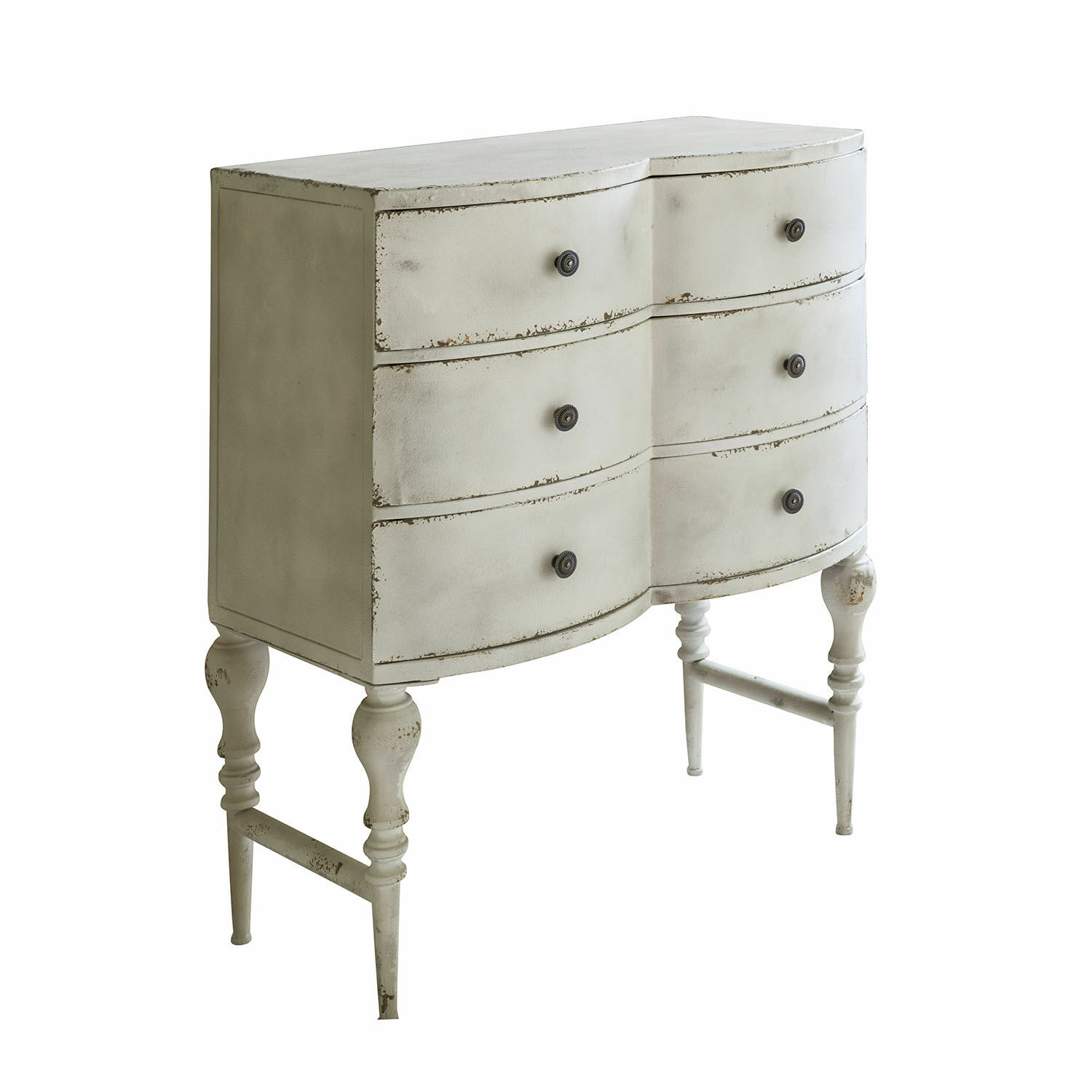 Kommode Douce Vallée Weiße Holzkommode mit vier Schubladen und antik wirkender Oberfläche im Vintage-Stil