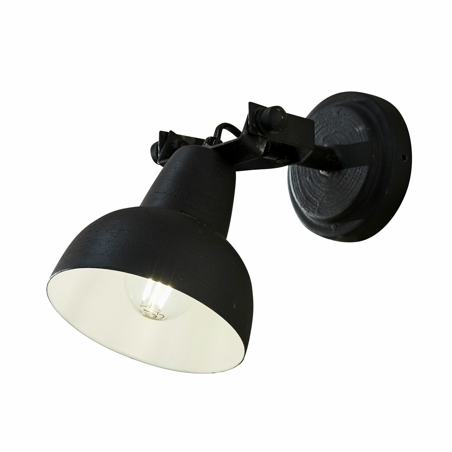 schwarz Schwarze Wandlampe Rieke aus Metall mit weißem Innenraum, modernes Wohnraumlicht