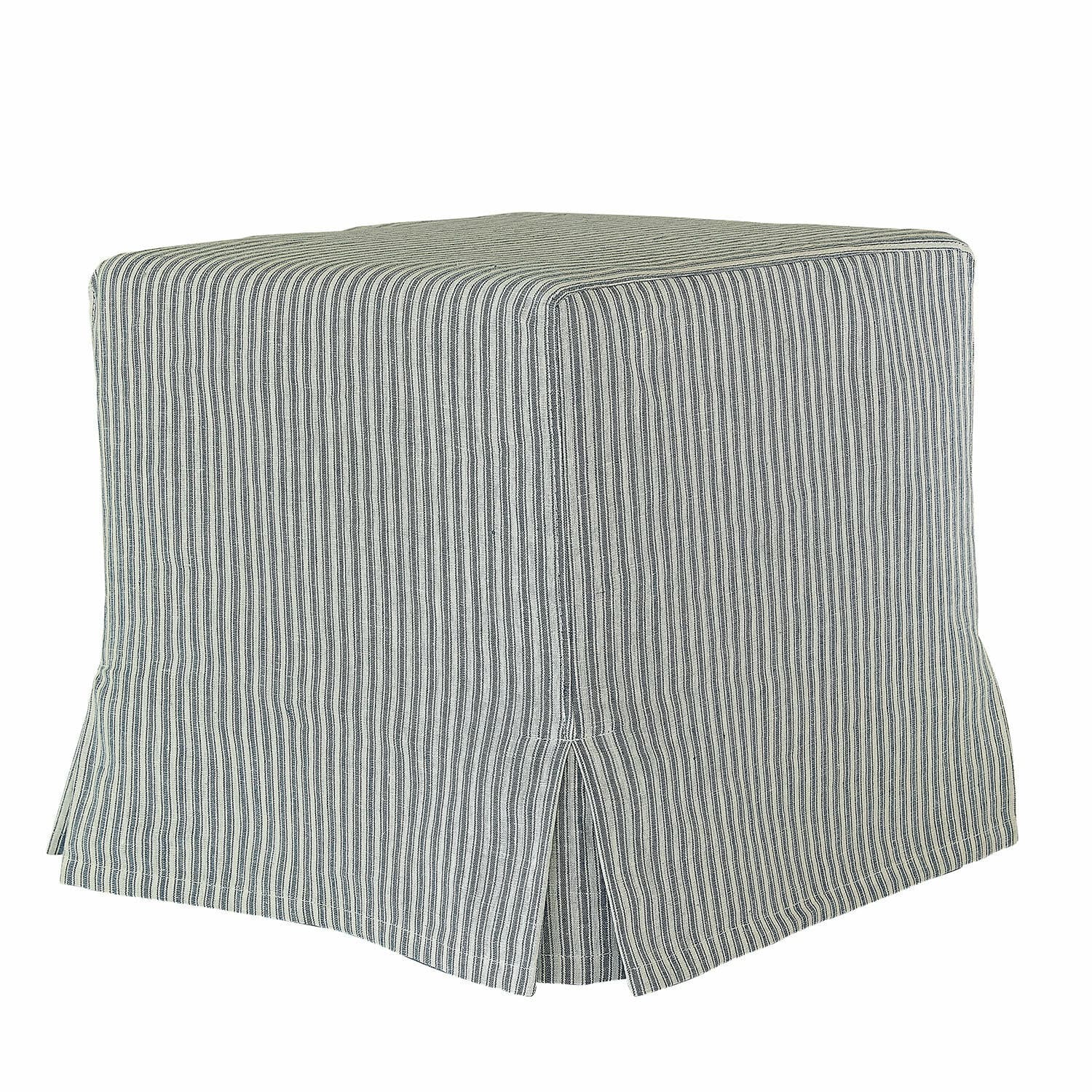 Hocker Ulysette in Weiß und Blau aus gestreiftem Stoff, bequemer und stilvoller Sitz