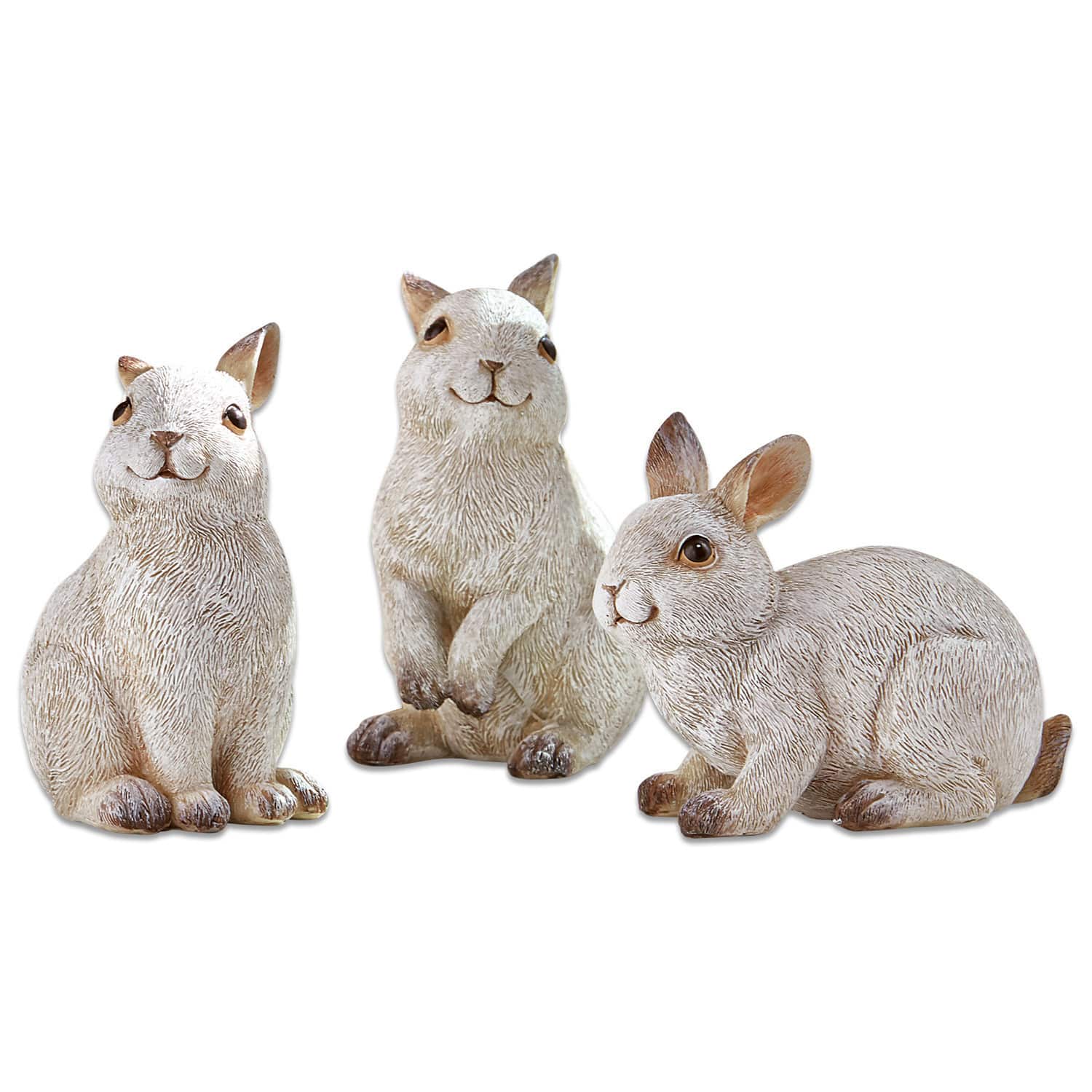 Hase 3er Set Anthony Set aus drei dekorativen Hasenfiguren aus Kunststoff in Beige für Wohn- und Gartendekor