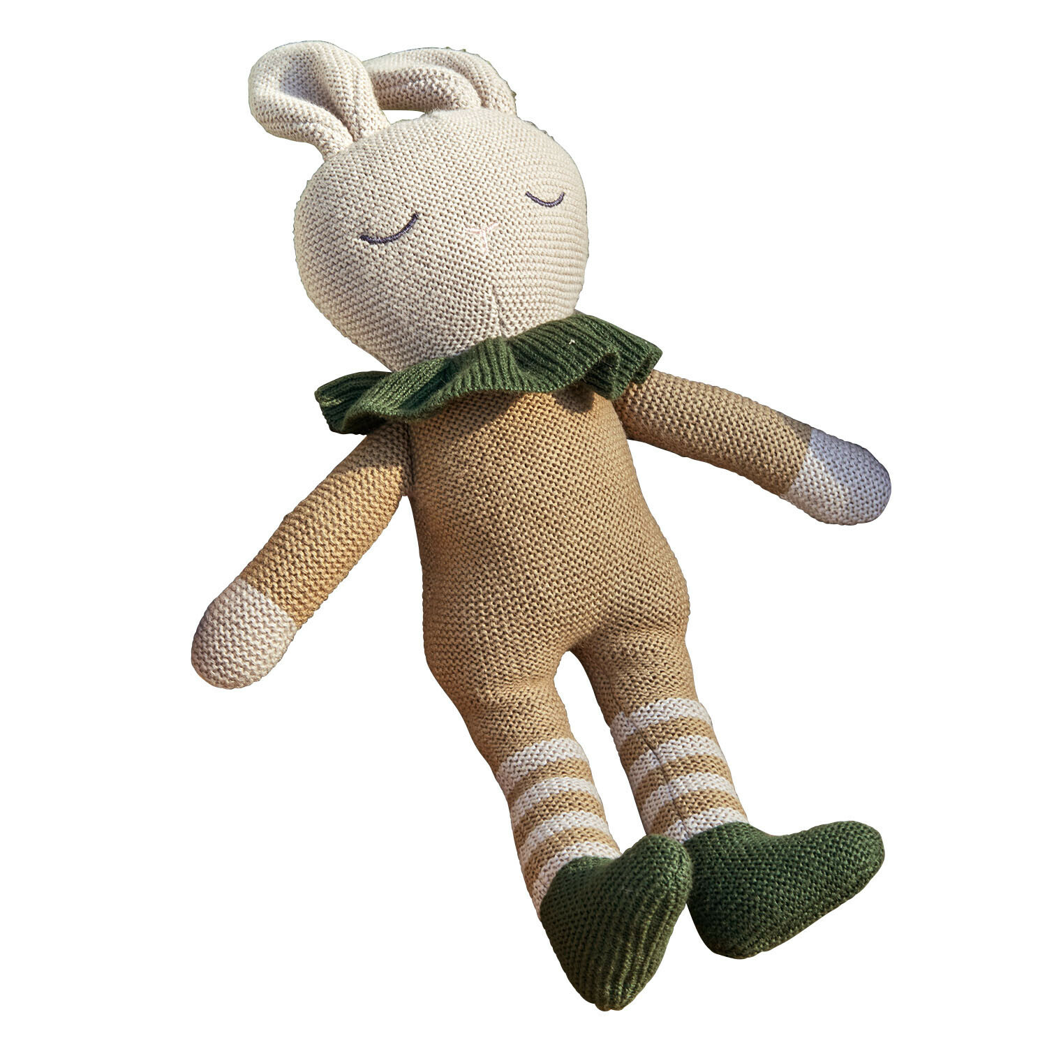 Stofftier Cuddlecloud Weiches gestricktes Hasenstofftier in Beige und Grün, Kuscheltier für Kinder