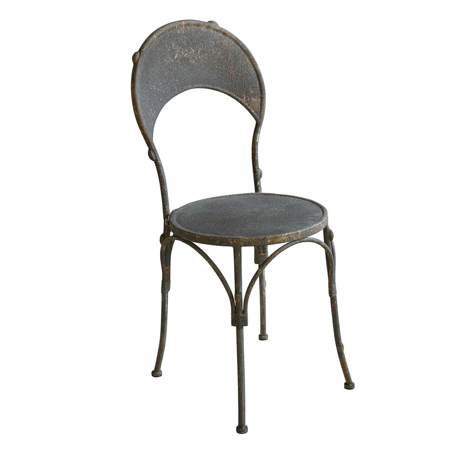 Stuhl Delivora Vintage Gartenstuhl aus Metall mit dunkelgrauer Patina und rundem Sitzfläche