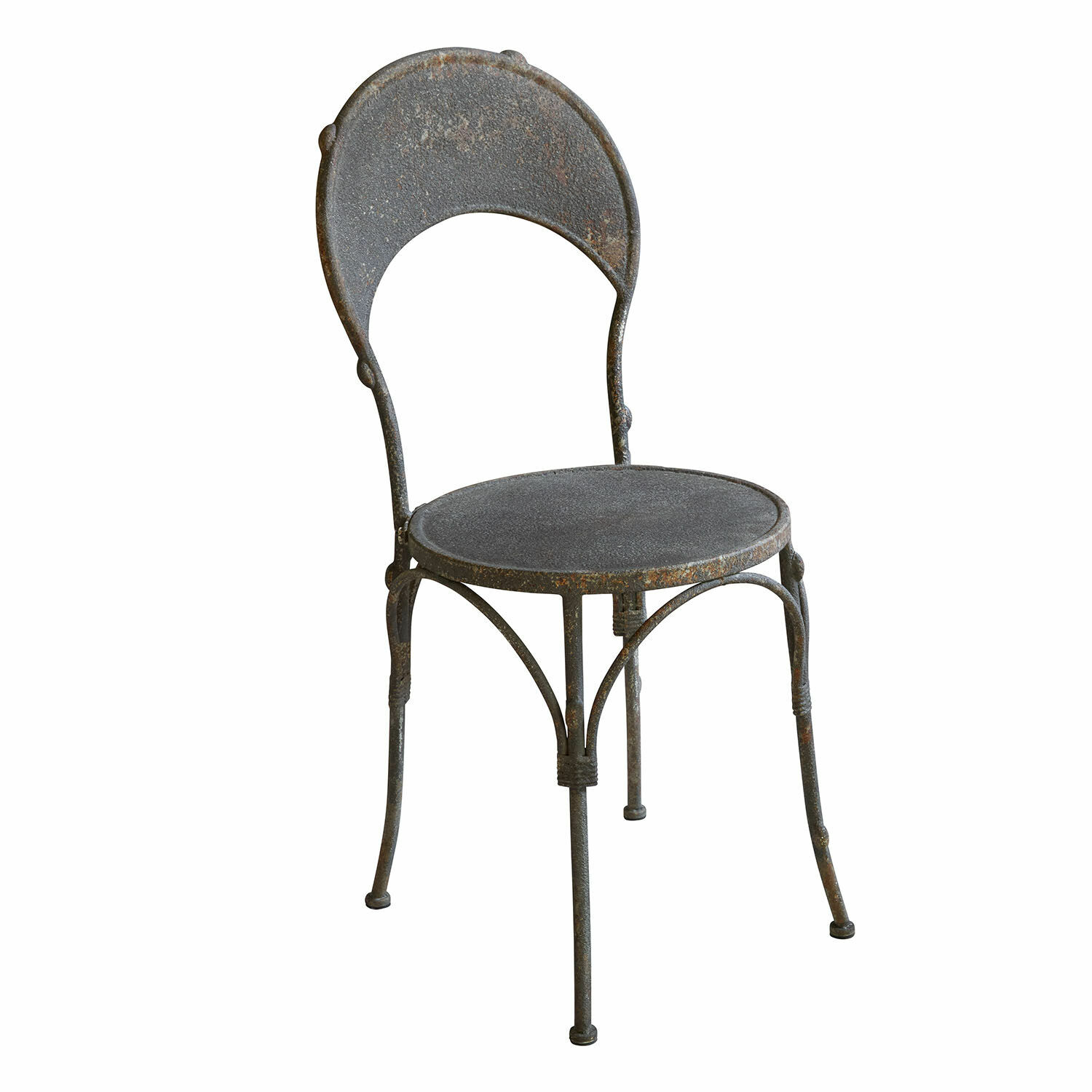 Stuhl Delivora Vintage Gartenstuhl aus Metall mit dunkelgrauer Patina und rundem Sitzfläche