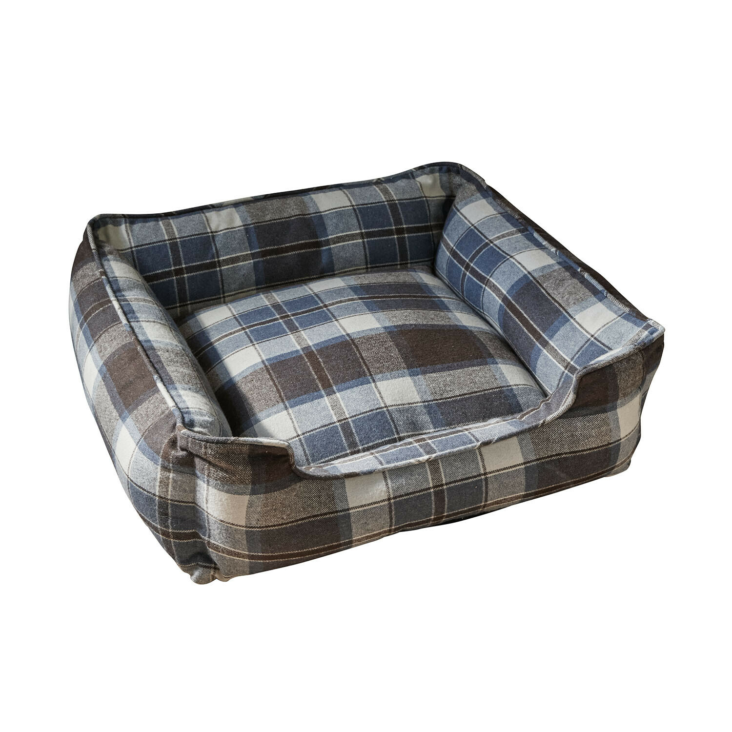 Haustierbett Creswyn Bequemes Hundebett mit blau-braunem Karomuster, weicher Stoff, ideal für Haustiere