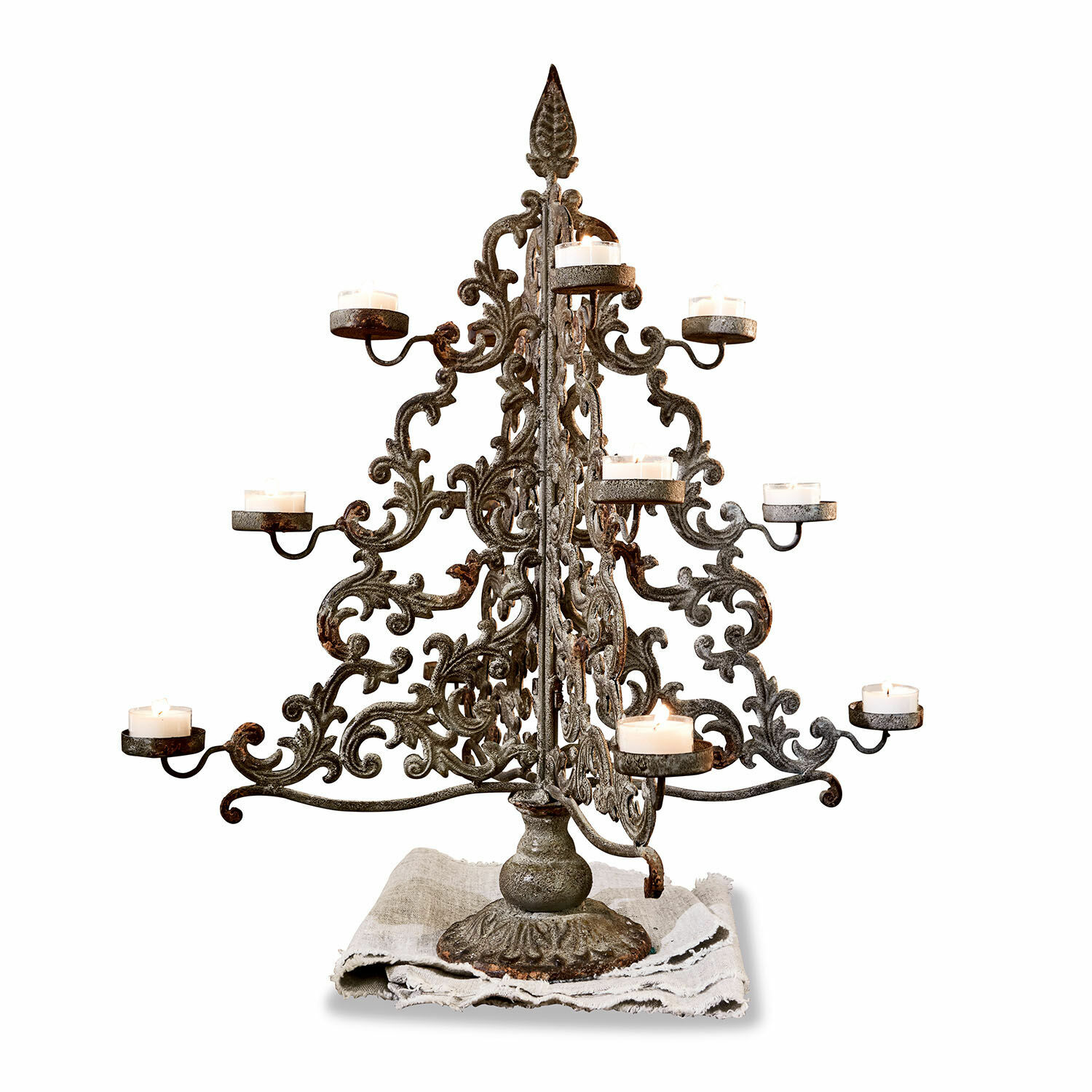 Deko-Baum Valledupar Metall-Kerzenhalter mit Ornamenten in patiniertem Braun, 12 Kerzen, dekorativer Wohnaccessoire