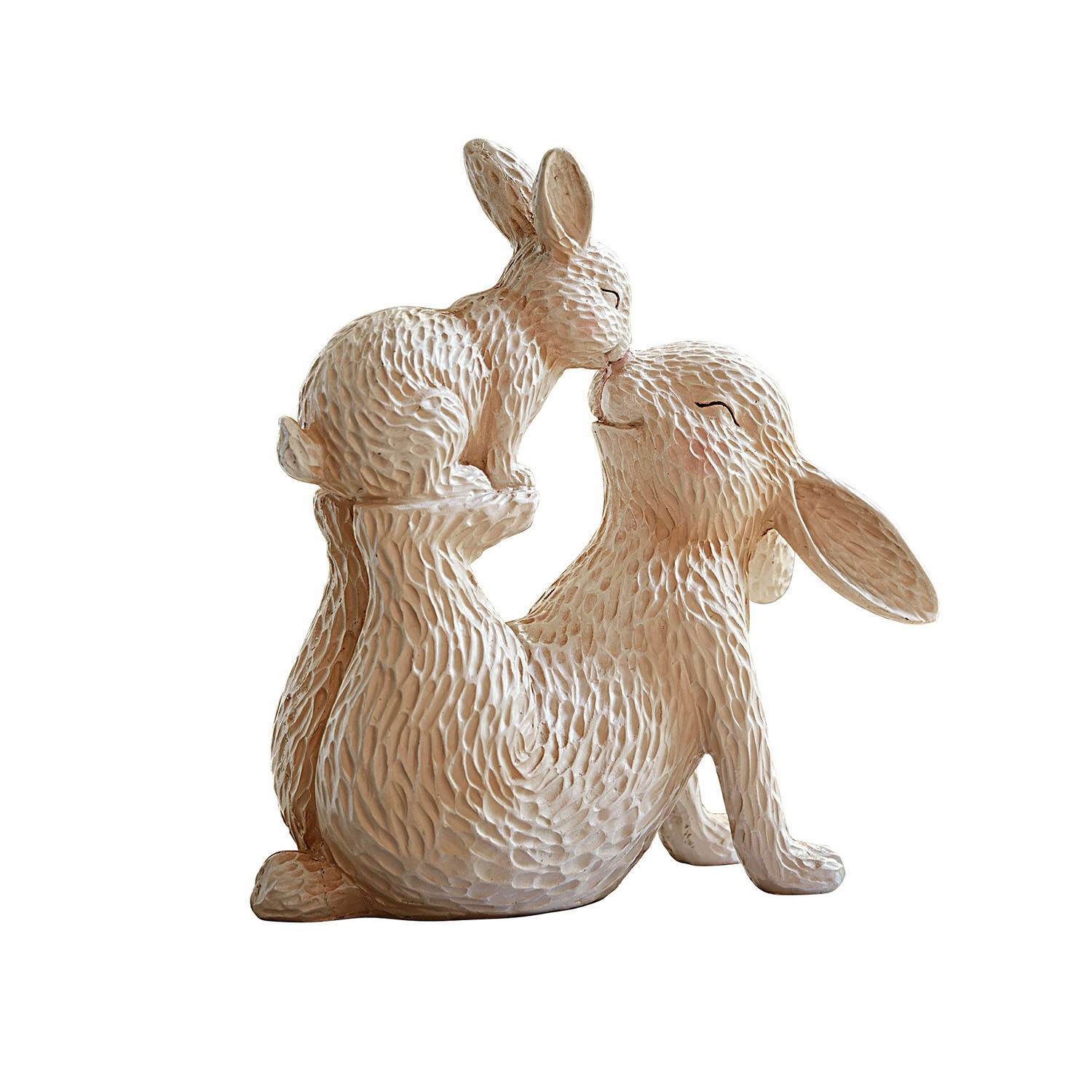 Deko-Hase Trista Beige Resin-Dekoration mit zwei liebevollen Hasen, frühlingshafte Wohnraum-Deko