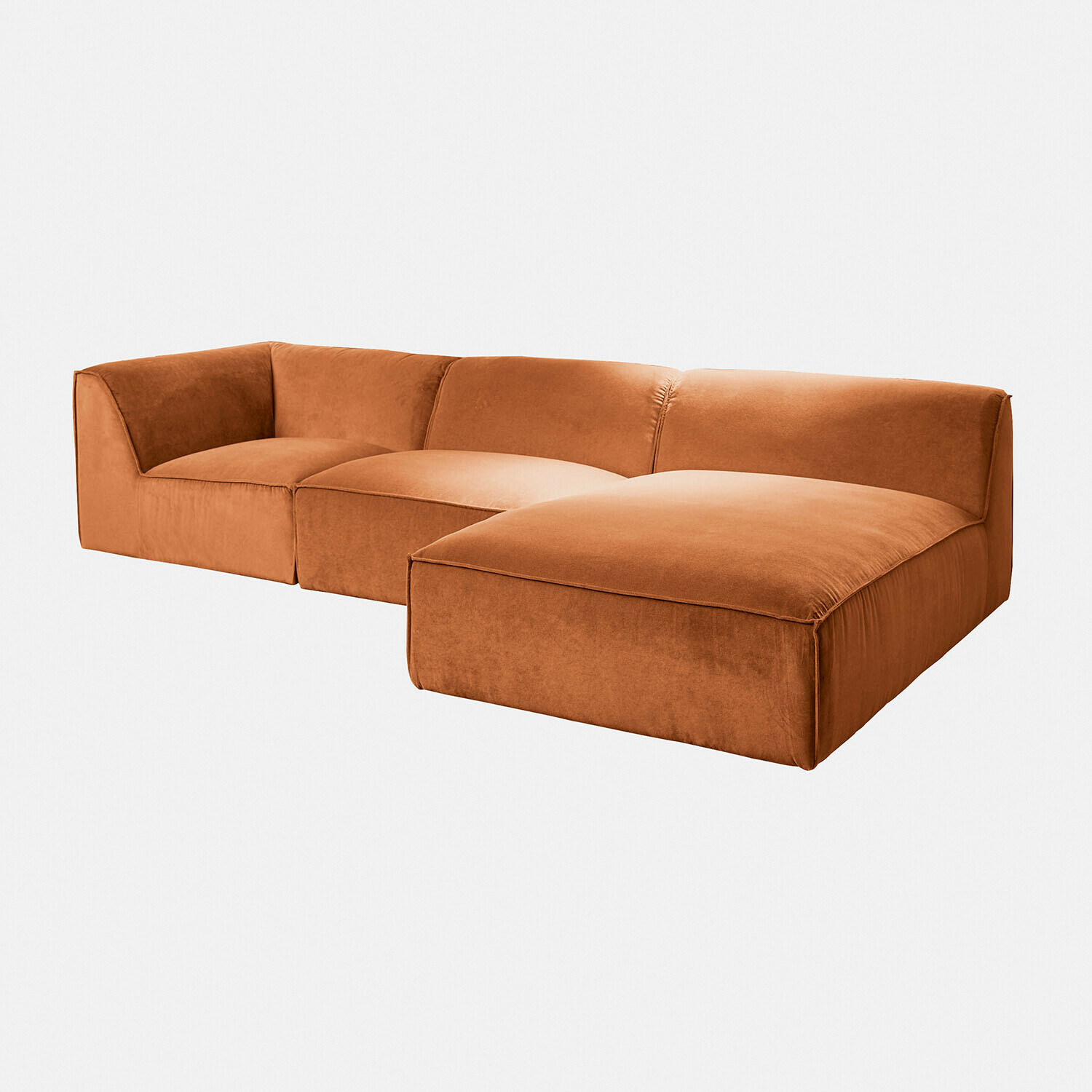 orange Modulares McLean Sofa in orange aus weichem Stoff, modernes Design für Wohnzimmer
