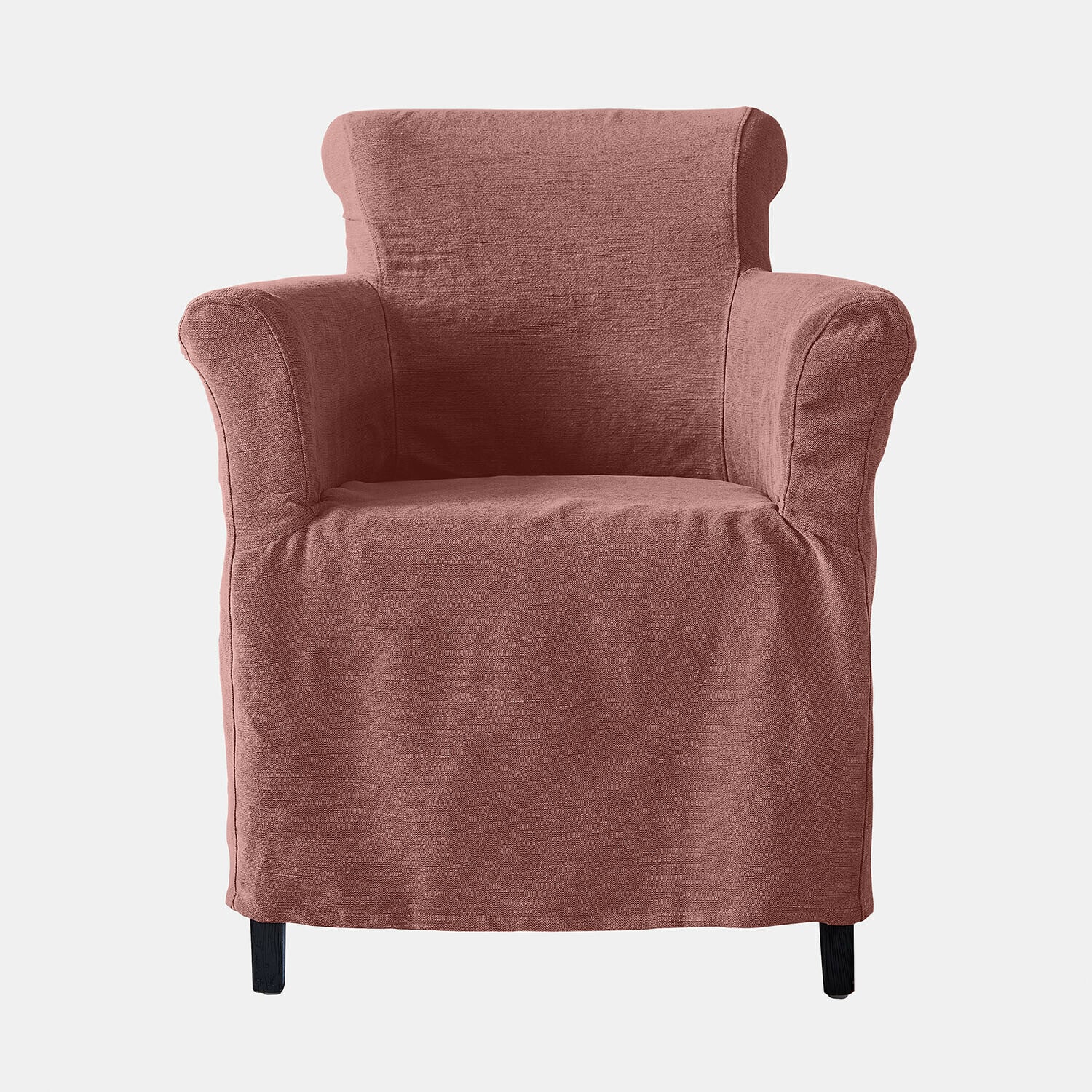 Sessel Chantellese Rosa Sessel aus Stoff mit Armlehnen und schwarzen Beinen, bequemer Wohnzimmerstuhl