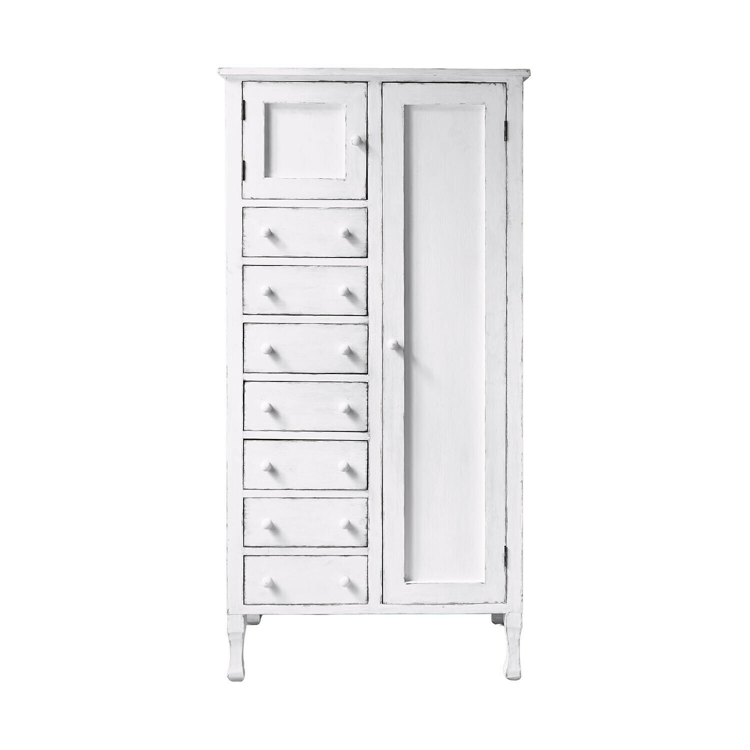 antikweiß Weißer Holzschrank Amourien mit Schubladen und Tür, Vintage-Aufbewahrungsmöbel