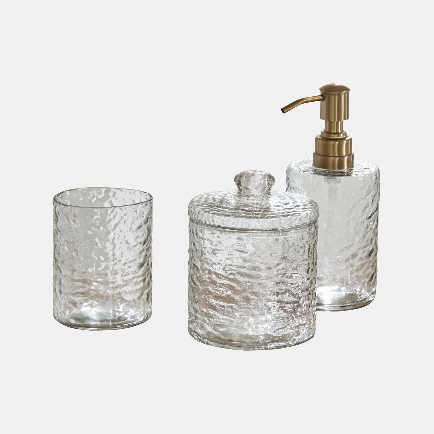 Bad-Set Pont du Luxe Transparentes Glas-Badezimmer-Set mit Spender und Deckelbehälter mit strukturierter Oberfläche