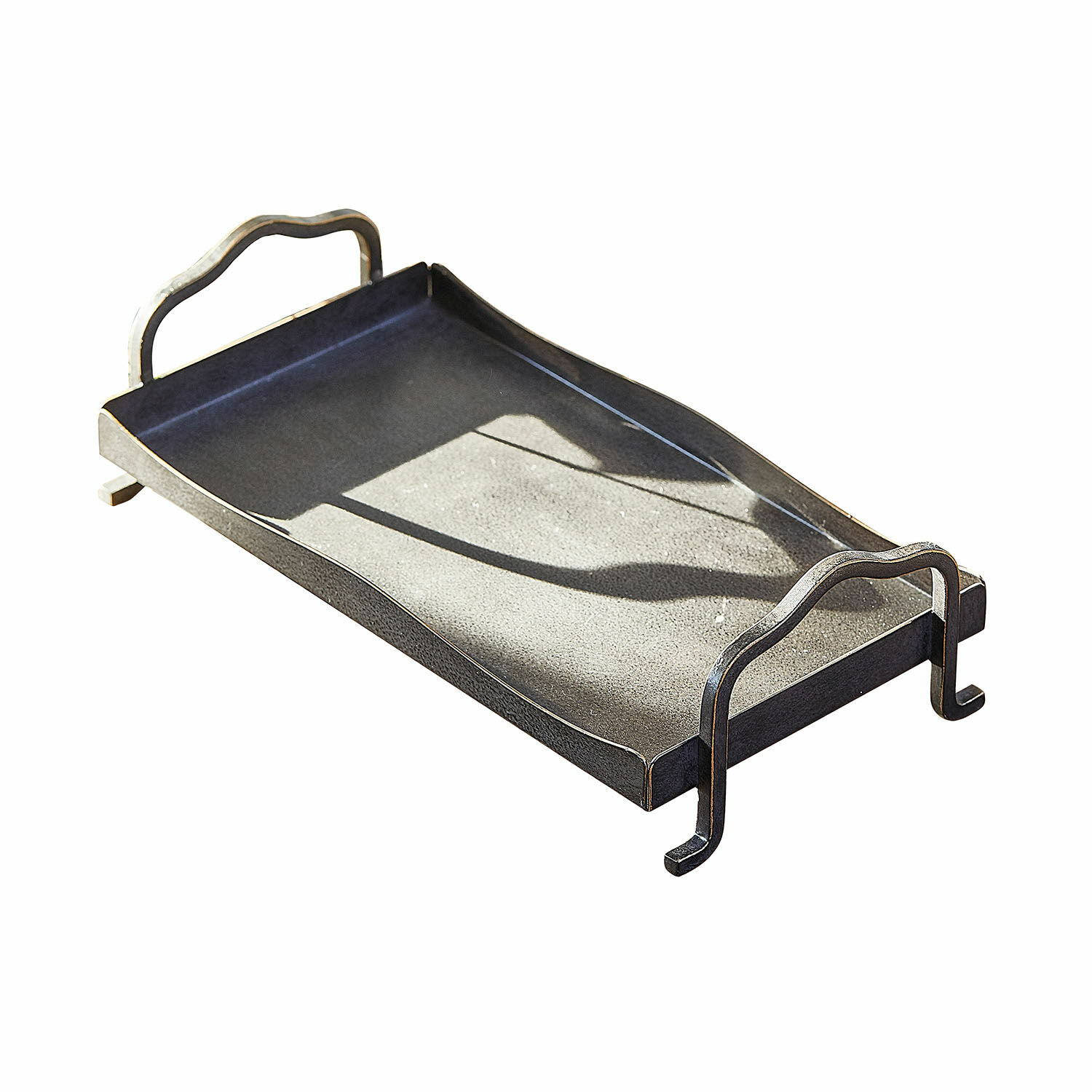 Tablett Yixeno Schwarzes Metalltablett mit Griffen im rustikalen Stil zum Servieren von Getränken und Snacks