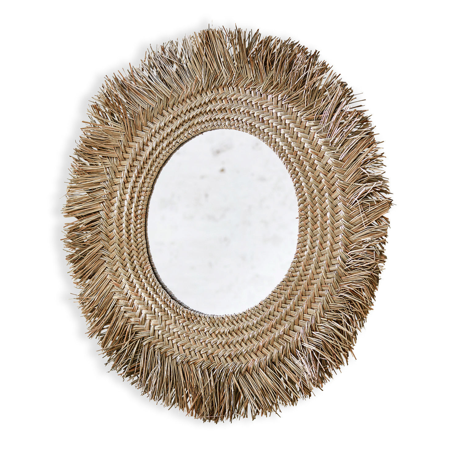 Runder Spiegel mit geflochtenem Rahmen aus Seegras in Naturfarbe zur Wanddekoration