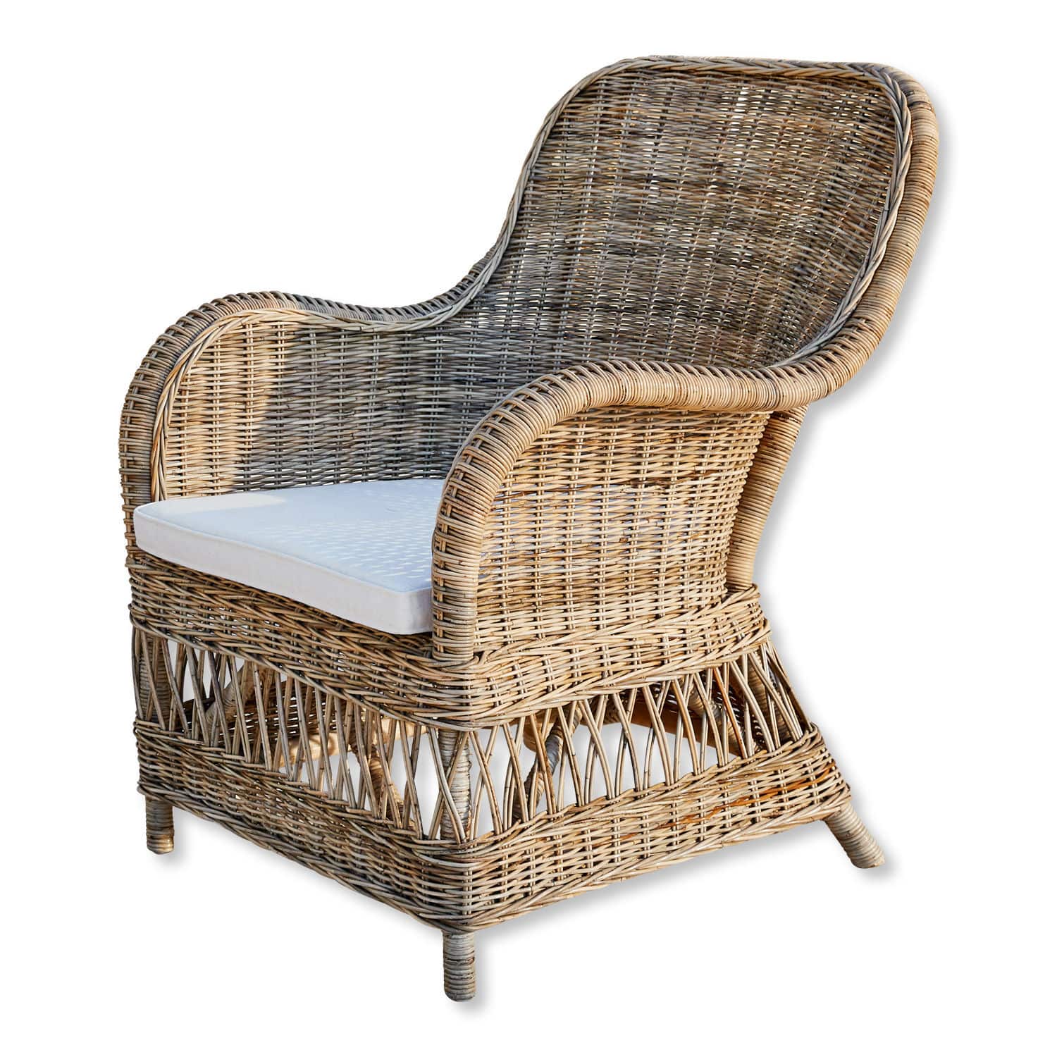 Sessel Chandevion Rattansessel in Naturfarbe mit weißem Polster, gemütlich für Wohnzimmer und Garten