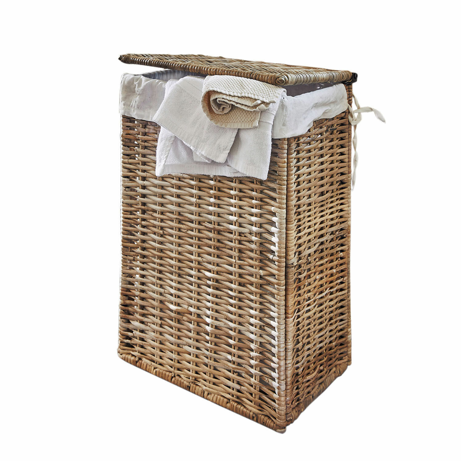 Wäschekorb Marsac Wäschekorb aus natürlichem Rattan mit weißem Stofffutter und Handtüchern, praktischer Badkorb