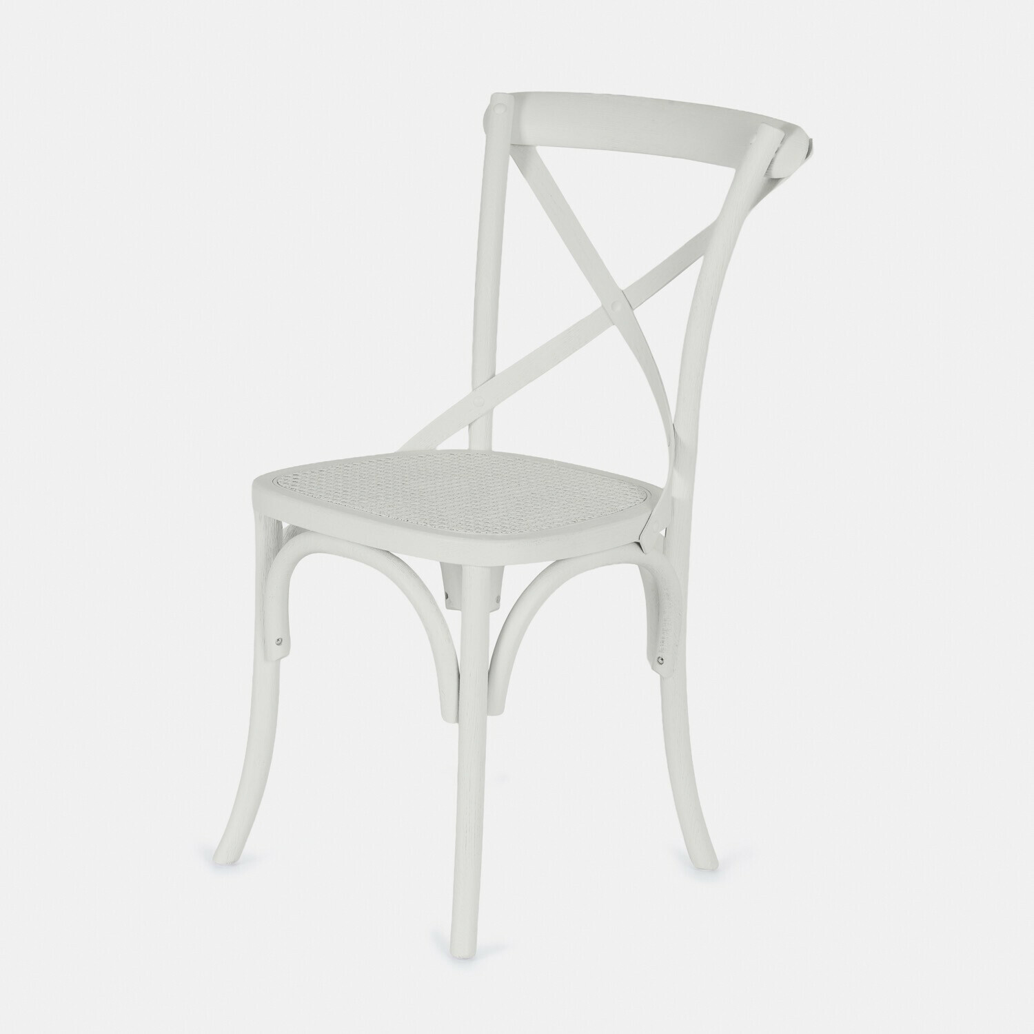 antikweiß Weißer Holzstuhl Kary mit geflochtenem Sitz, klassisches Design für Esszimmer