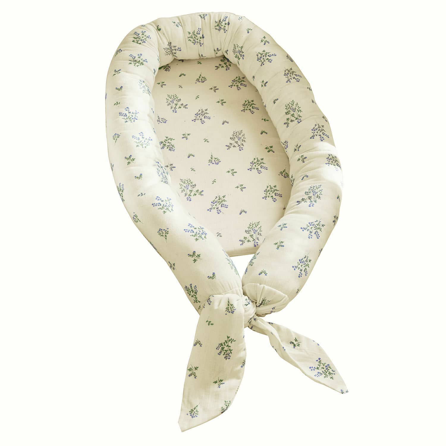 Baby-Nestchen Nymariel Beige Baby-Nest aus Baumwolle mit zartem blau-grünem Blumenmuster, gemütliches Babybett