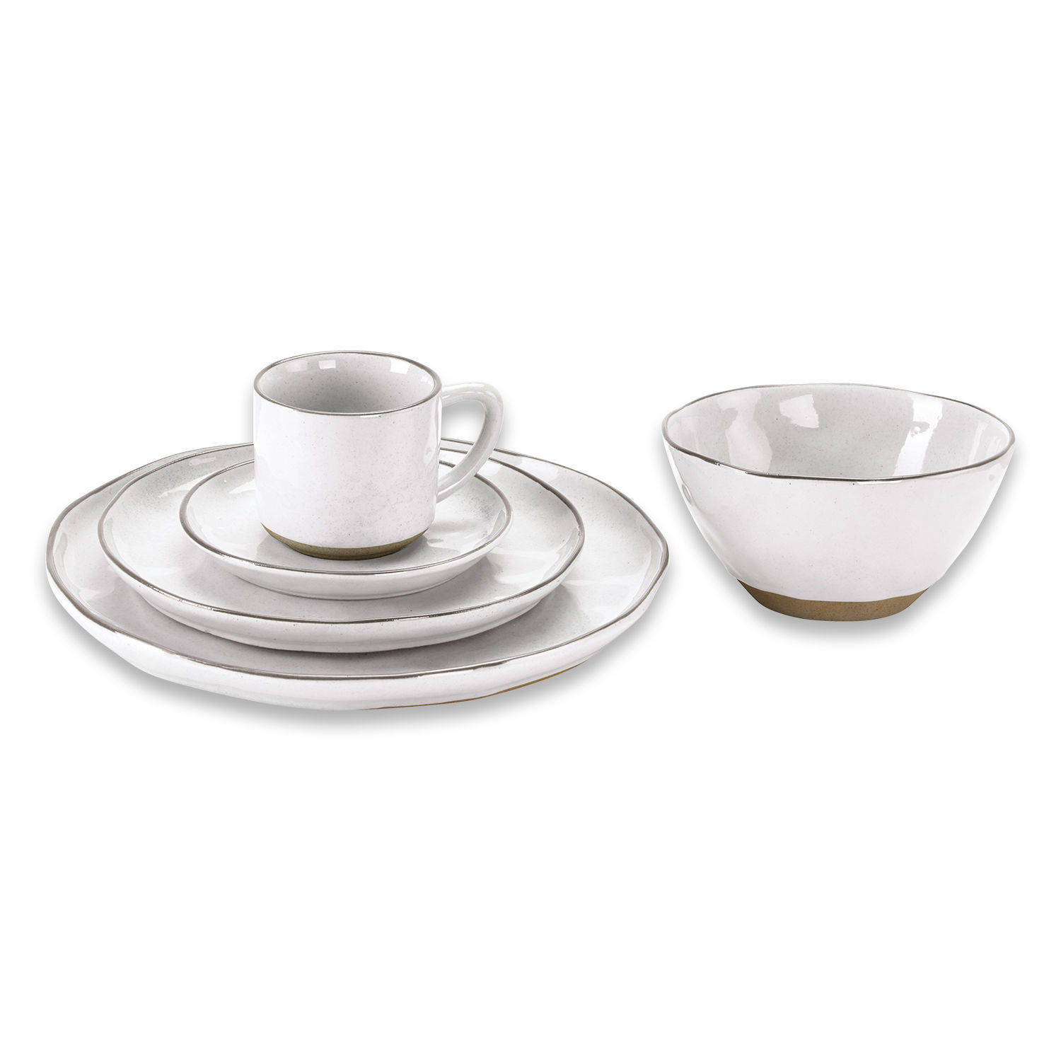 Geschirr 30er Set Biarré Weißes Keramik-Geschirrset mit Tasse, Tellern und Schale mit natürlicher Optik
