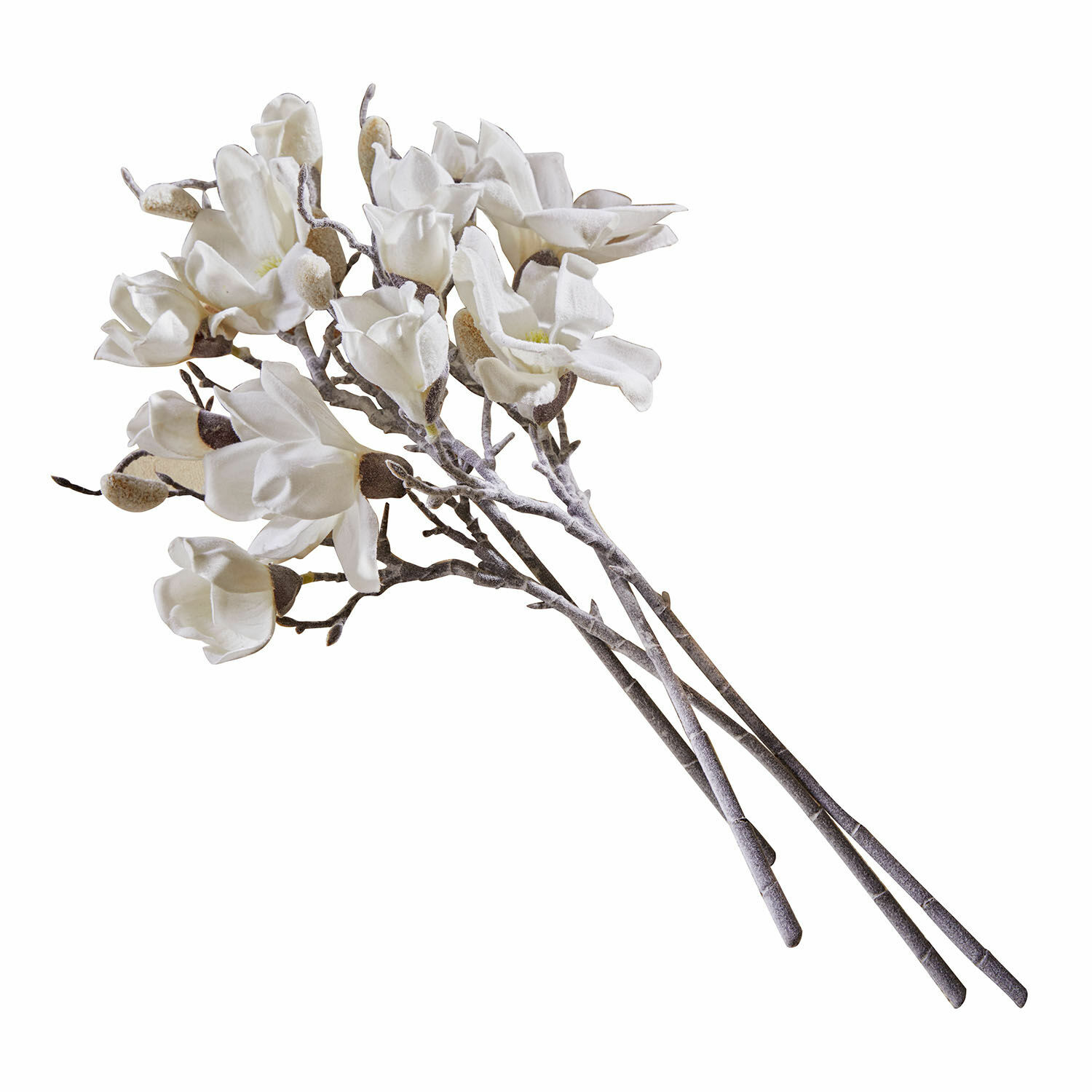 Deko-Blume 4er Set Santavella Strauß aus weißen Magnolienblüten aus Stoff an grauen Zweigen zur Wohnraumdekoration