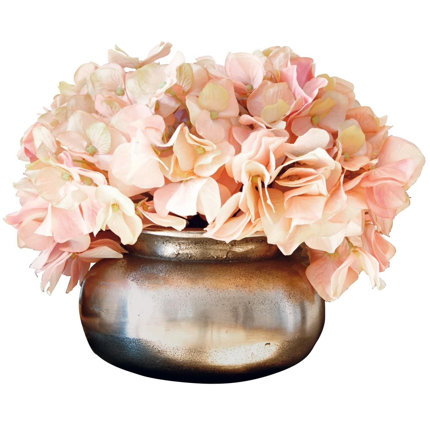 Vase Hadrien Dekorativer Kupfer-Vase mit rosa Hortensienblüten für Wohnraum und Dekoration