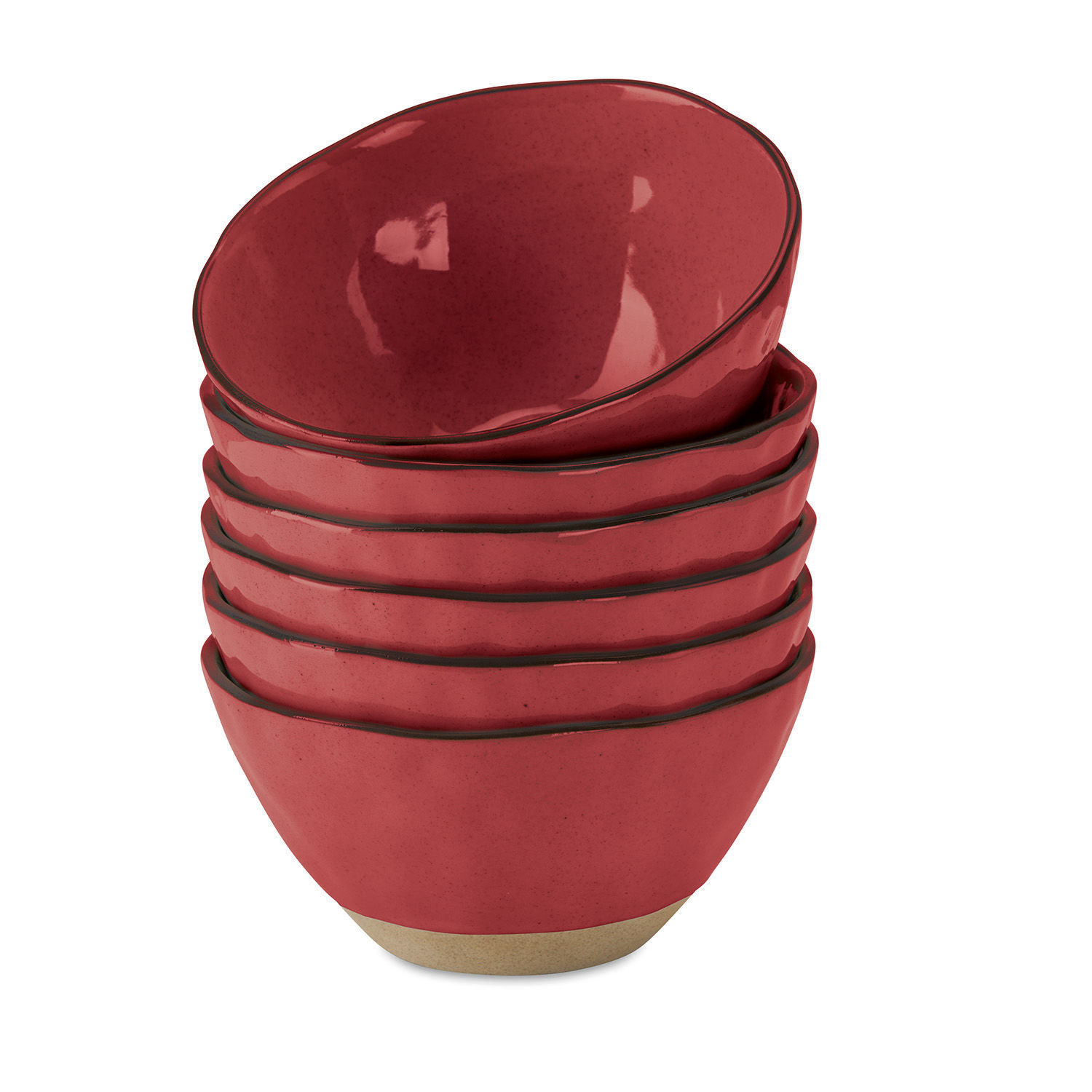 Schüssel 6er Set Biarré Set aus roten Keramikschalen mit beigem Boden, ideal für Küche und Servieren