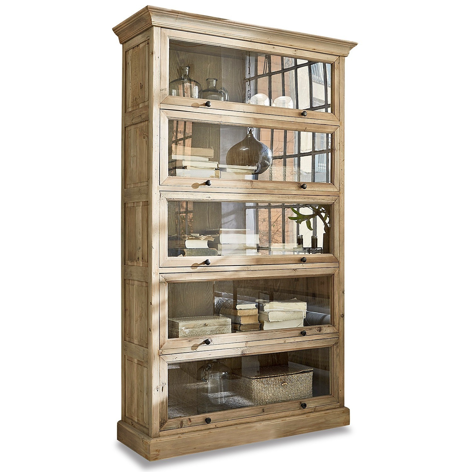 antikbraun Antikbrauner Holzschrank Stourbridge mit Glastüren und Regalen für Bücher und Dekor