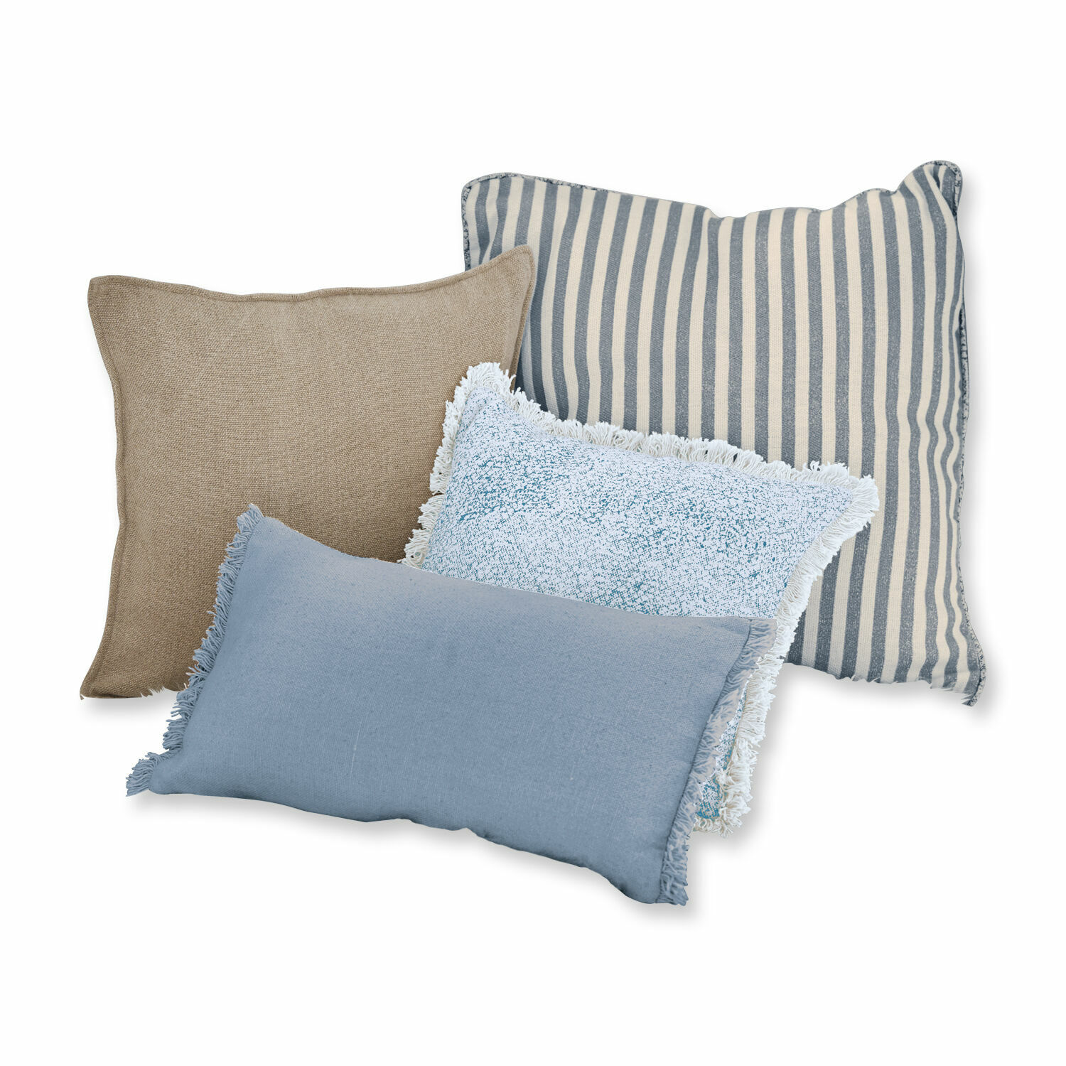 blau 4er Set Kissen Valenciennes in Blau- und Beigetönen, dekorative Wohntextilien für das Sofa