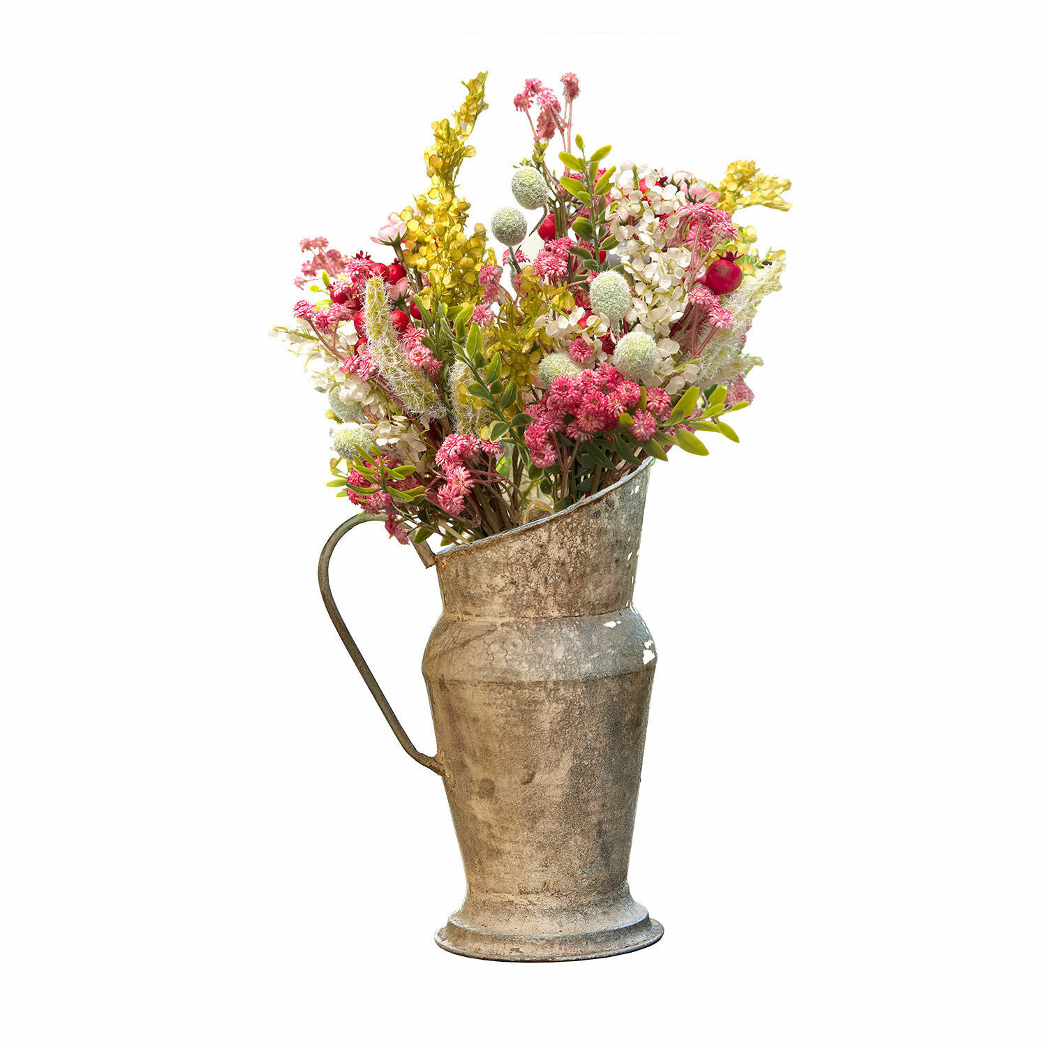 Deko-Blumenstrauß 2er Set Selivane Rustikaler Metallkrug mit bunten getrockneten Blumen als Wohnaccessoire