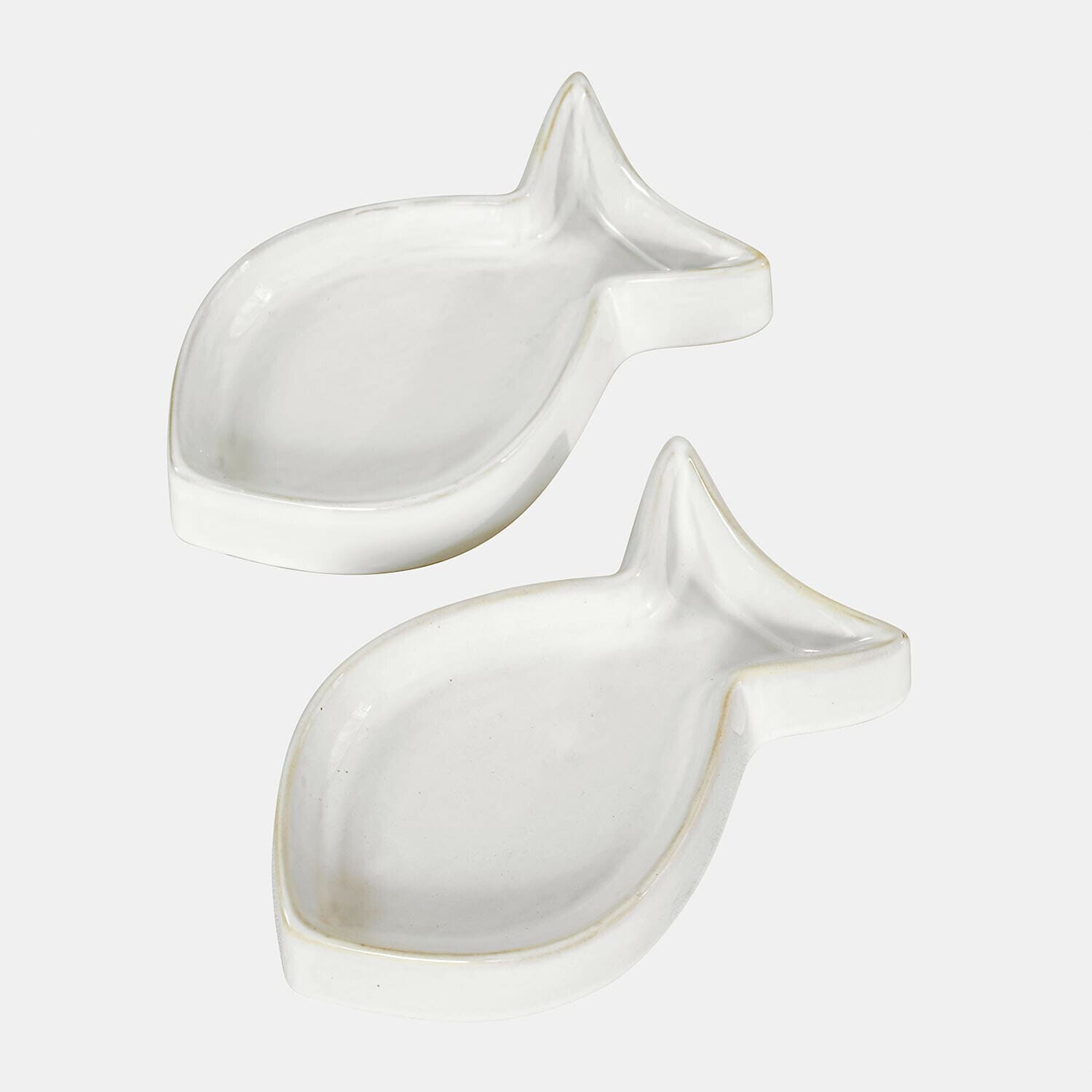 Futternapf 2er Set Felluna Zwei weiße Keramikschalen in Fischform, ideal für Dekoration und Servieren von Snacks