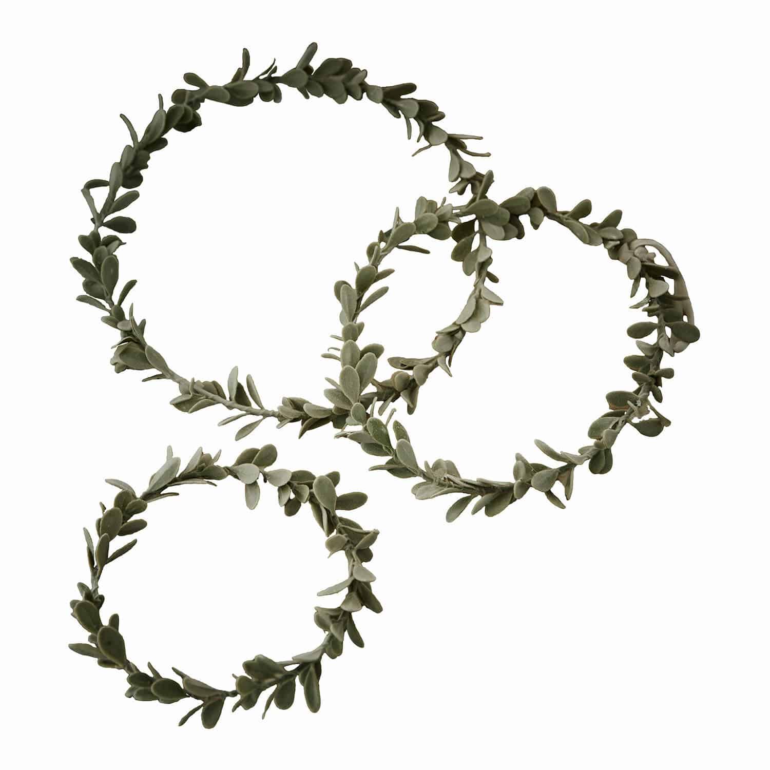 Kranz 3er Set Carivela Set aus drei grünen Blätterkränzen zur Dekoration, natürlicher Look, Wand- oder Tischschmuck