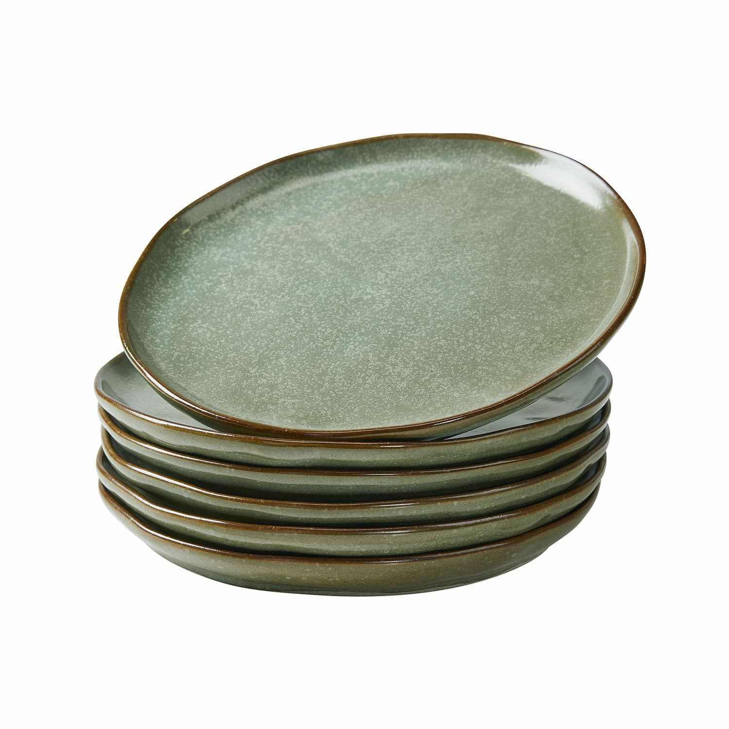 Dessertteller 6er Set Biarré Sechsteiliges Set grüner Keramikteller mit braunem Rand zum Servieren von Speisen