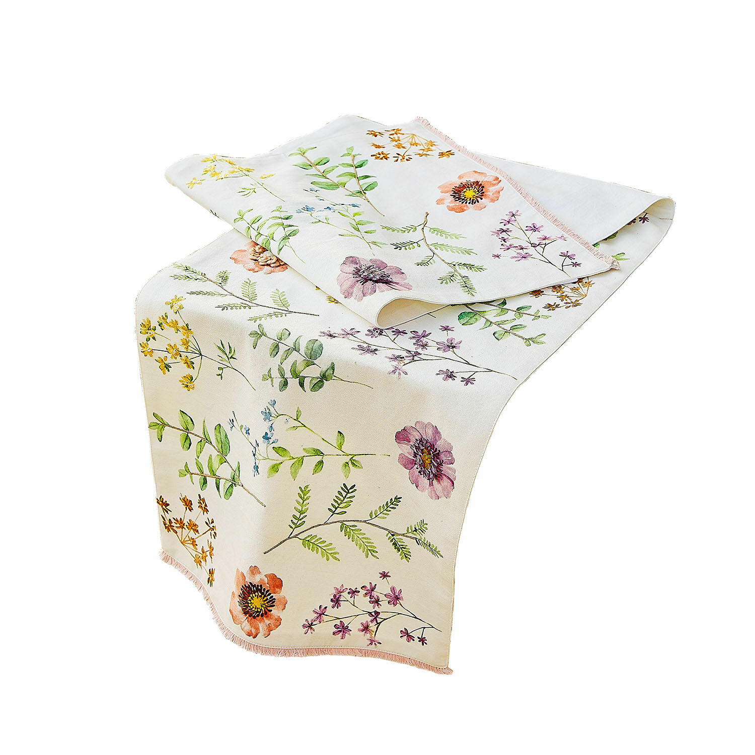 Tischläufer Fahzoura Baumwoll-Tischläufer in Creme mit buntem Blumenmuster für stilvolle Tischdekoration