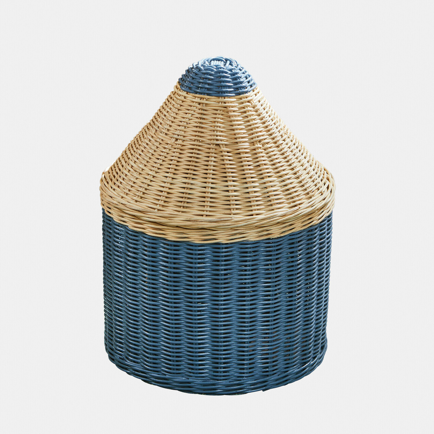 blau/beige Runder Korb aus blau-beigem Rattan, praktischer Aufbewahrungskorb für Zuhause