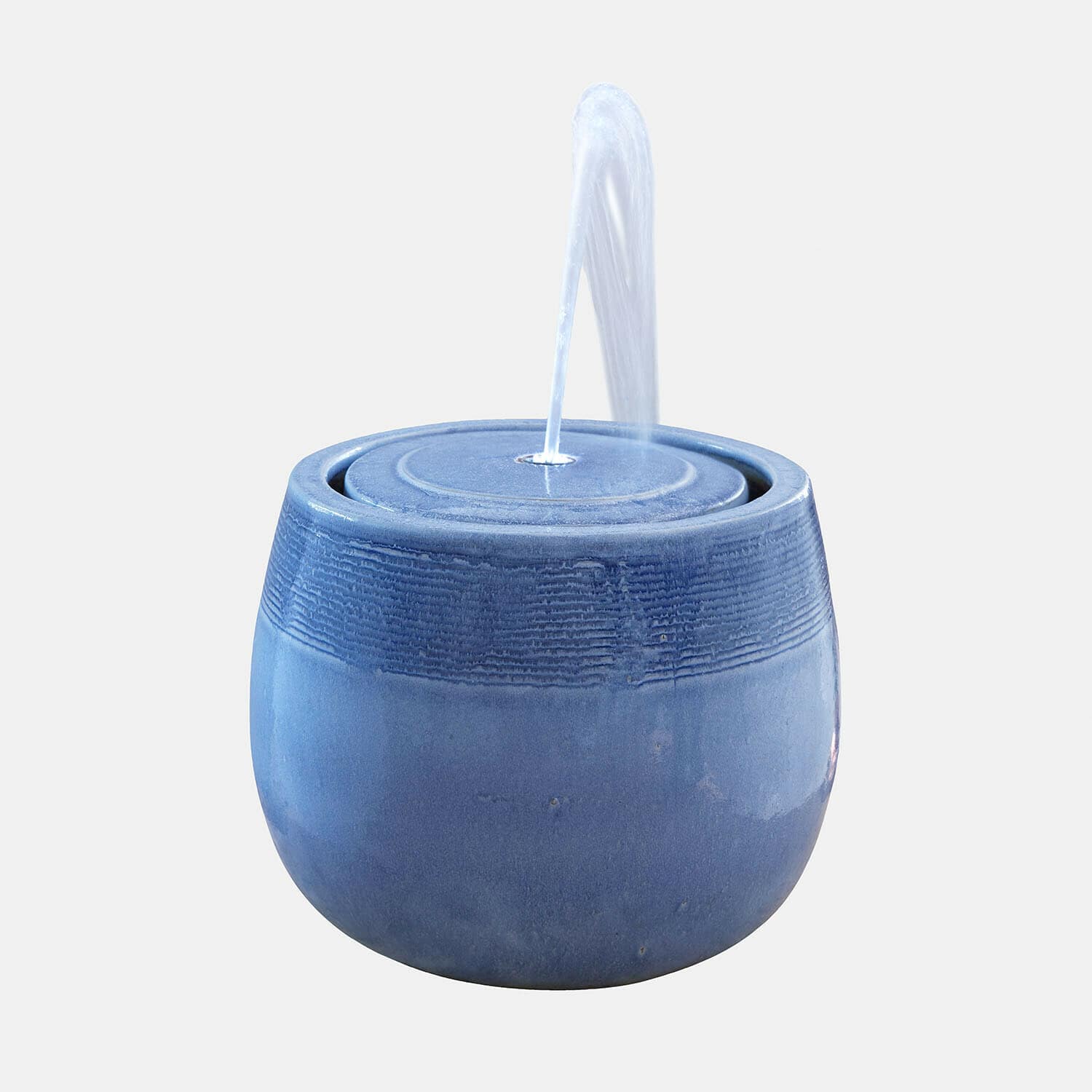 Brunnen Seravia Blaue Keramikbrunnen mit zentralem Wasserstrahl, stilvolle Gartendekoration