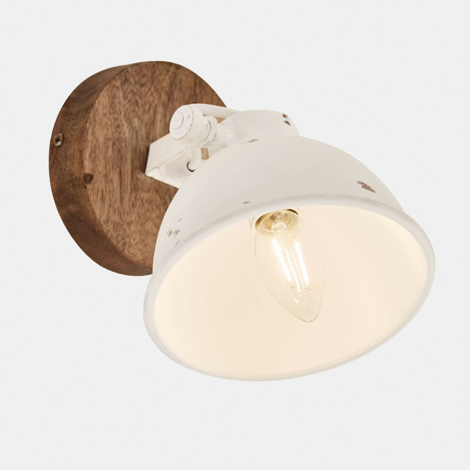 antikweiß/braun Wandlampe Ball aus Holz und Metall in antikweiß, dekorative Leuchte für Wohnräume