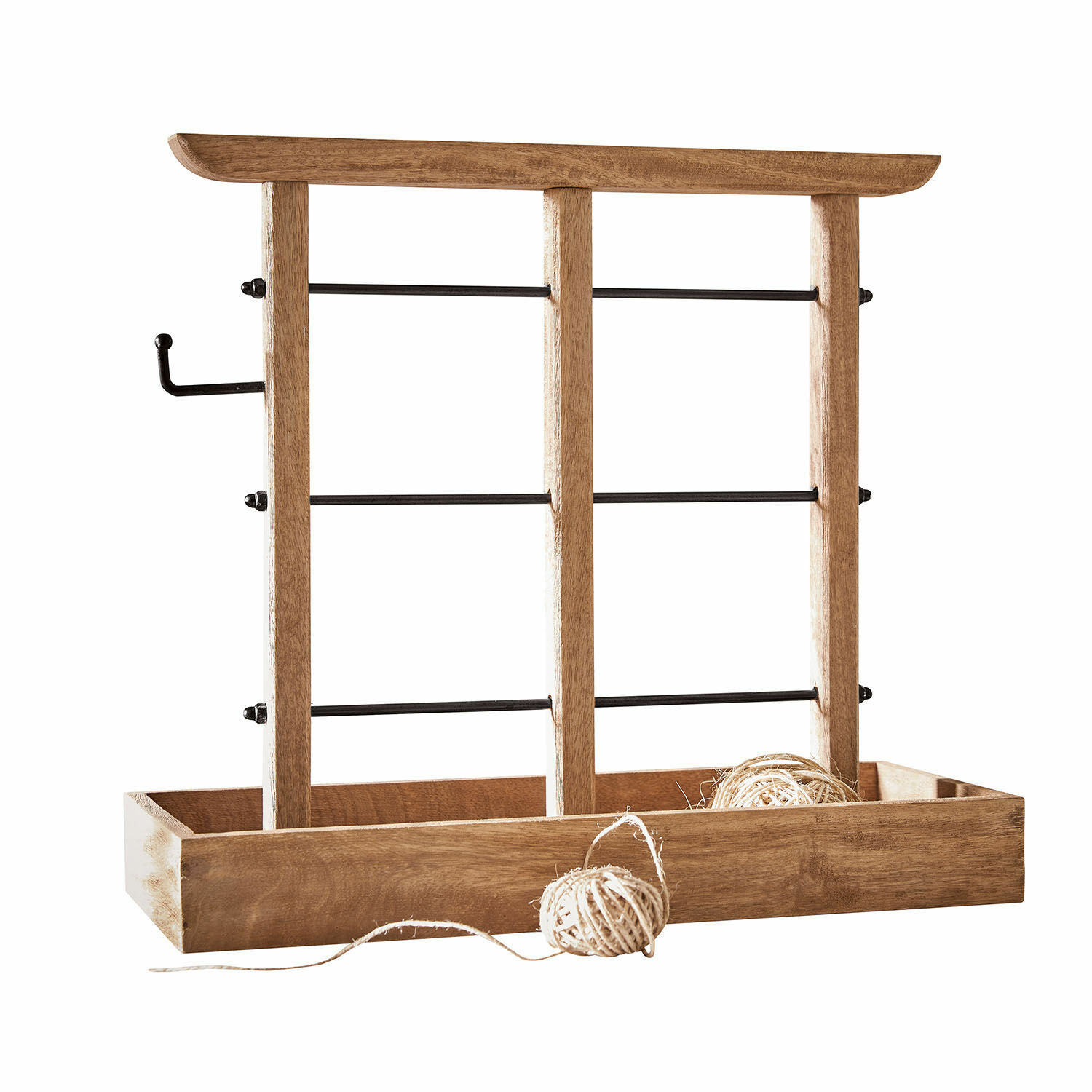 Organizer Katrineholm Schmuckständer aus Holz mit schwarzen Metallstangen und Haken in natürlicher Holzfarbe