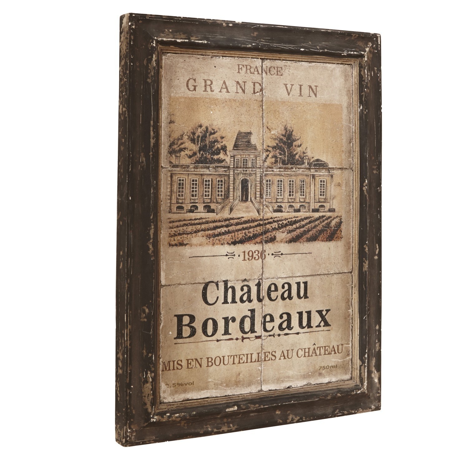 Bild Château Bordeaux Wandbild Chateau Bordeaux im Vintage-Stil mit dunklem Holzrahmen für Wohnraumdeko