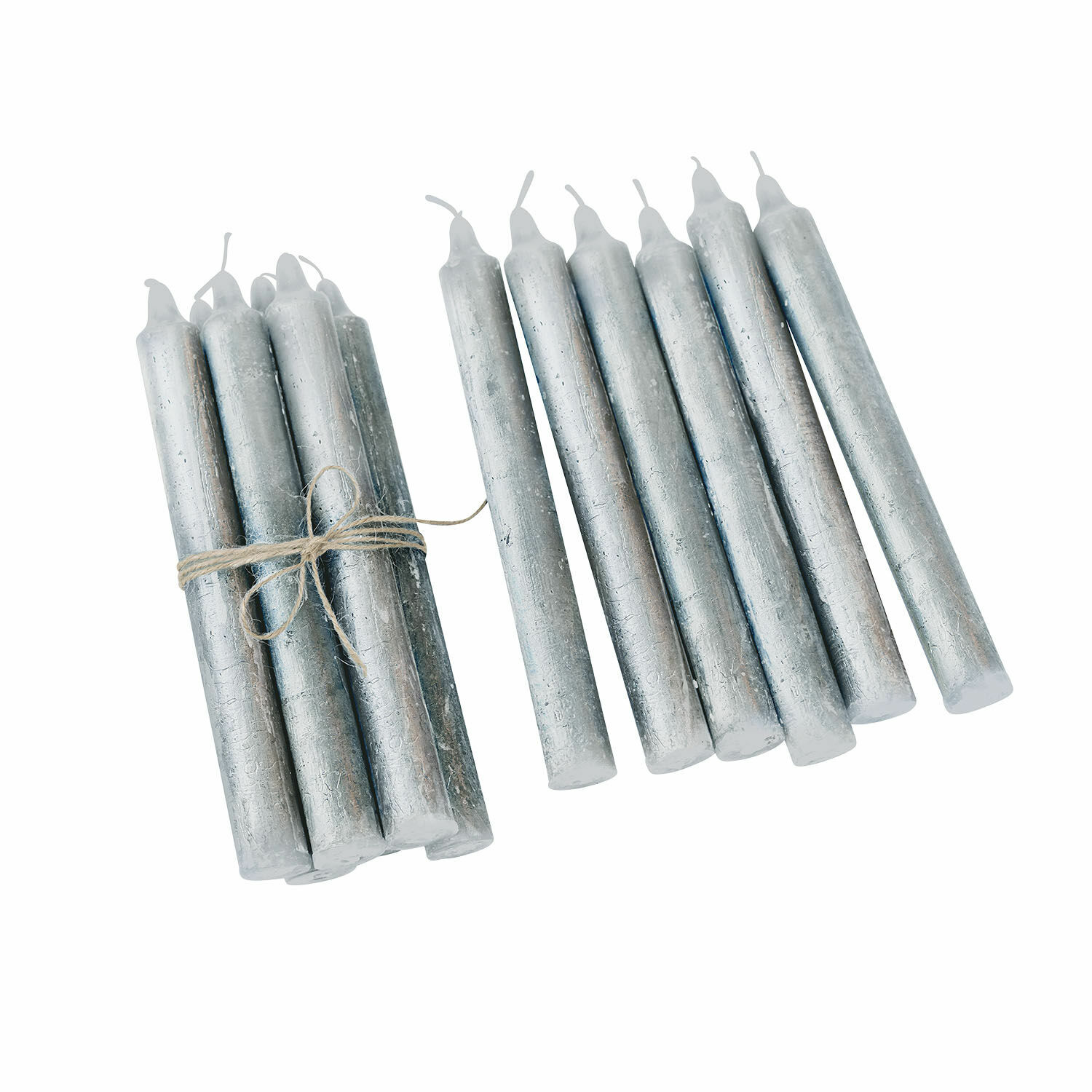 silber 12er Set Bauceau Kerzen in Silber aus natürlichem Wachs, dekorative Wohnraumbeleuchtung.